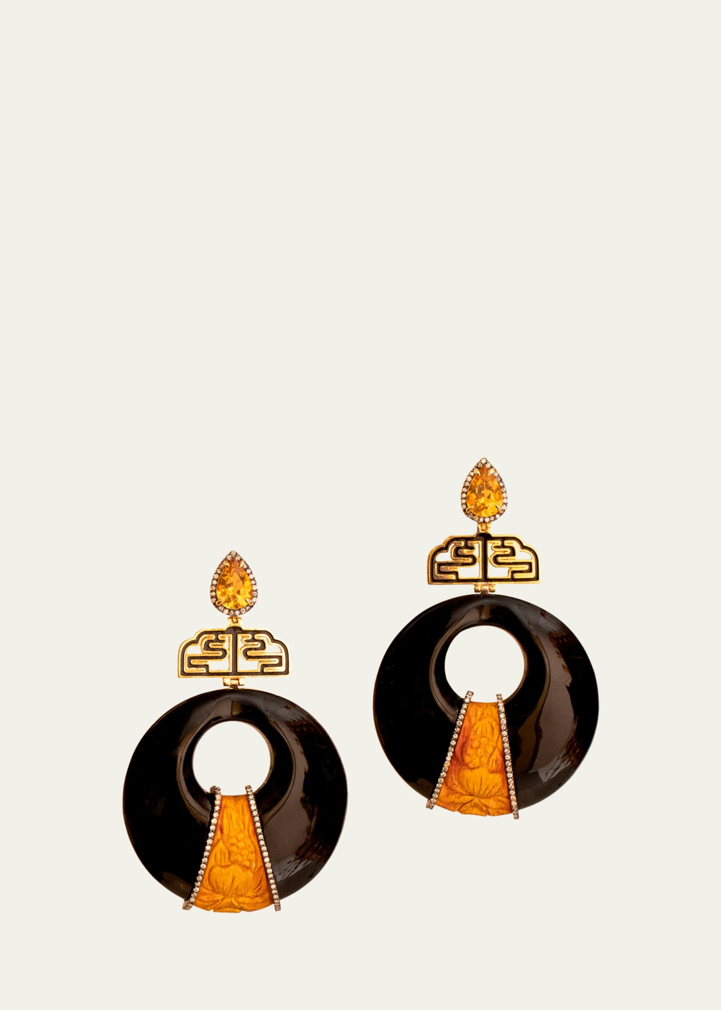 Silvia Furmanovich 18K Yellow Gold Black Lacquer, Diamond and Citrine Earrings