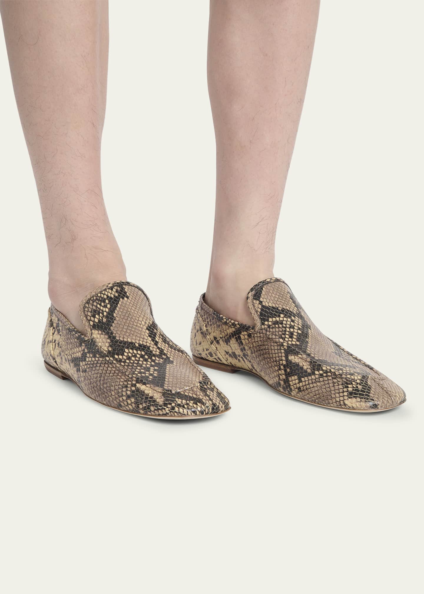 Dries Van Noten Men's Snake-Effect Leather Loafers Image 2 of 4