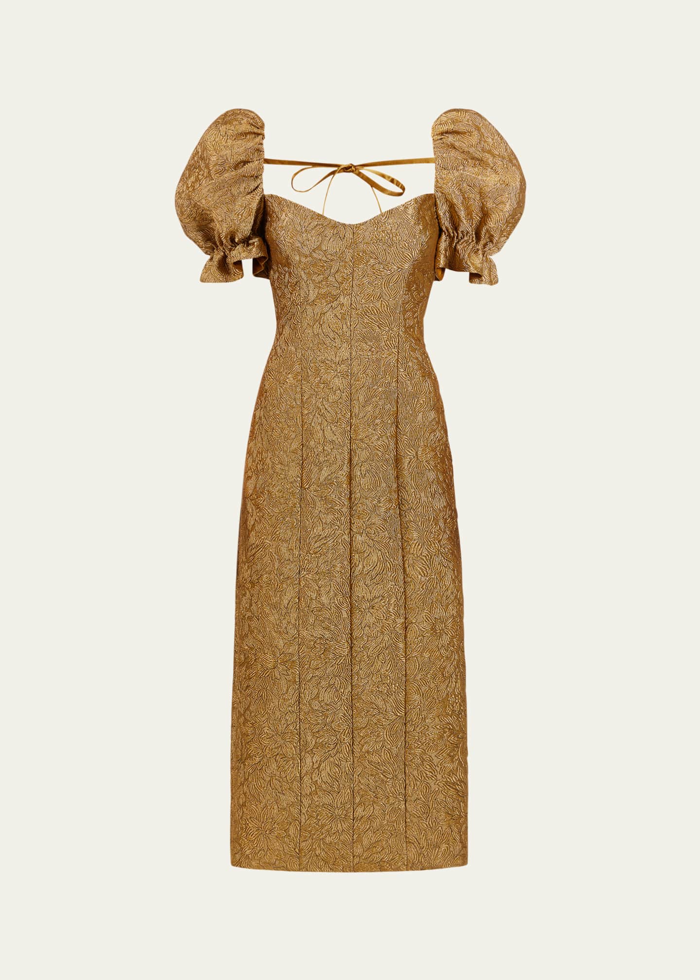 Markarian Farrah Brocade Puff-Sleeve Column Midi Dress Image 1 of 4