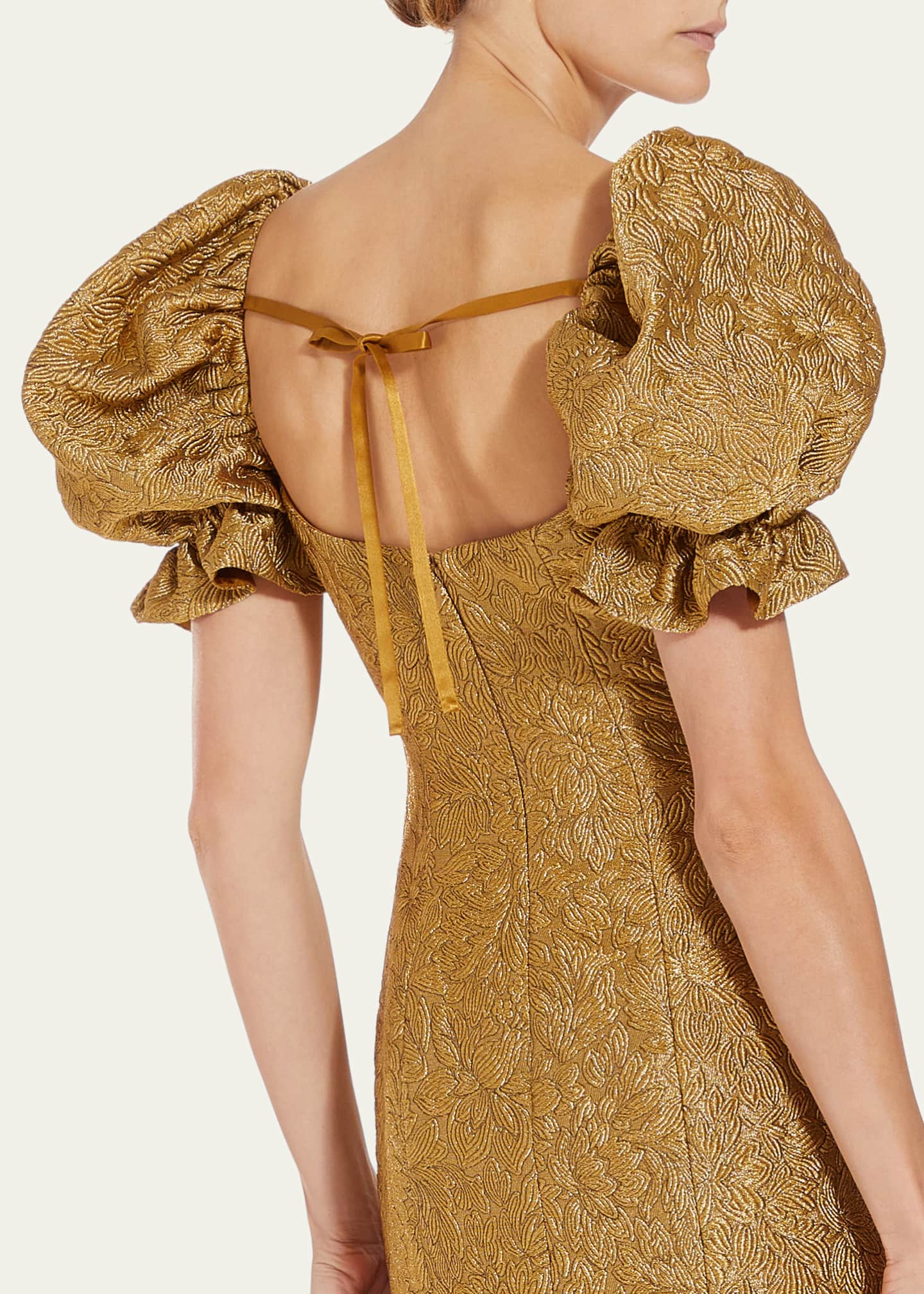 Markarian Farrah Brocade Puff-Sleeve Column Midi Dress Image 4 of 4