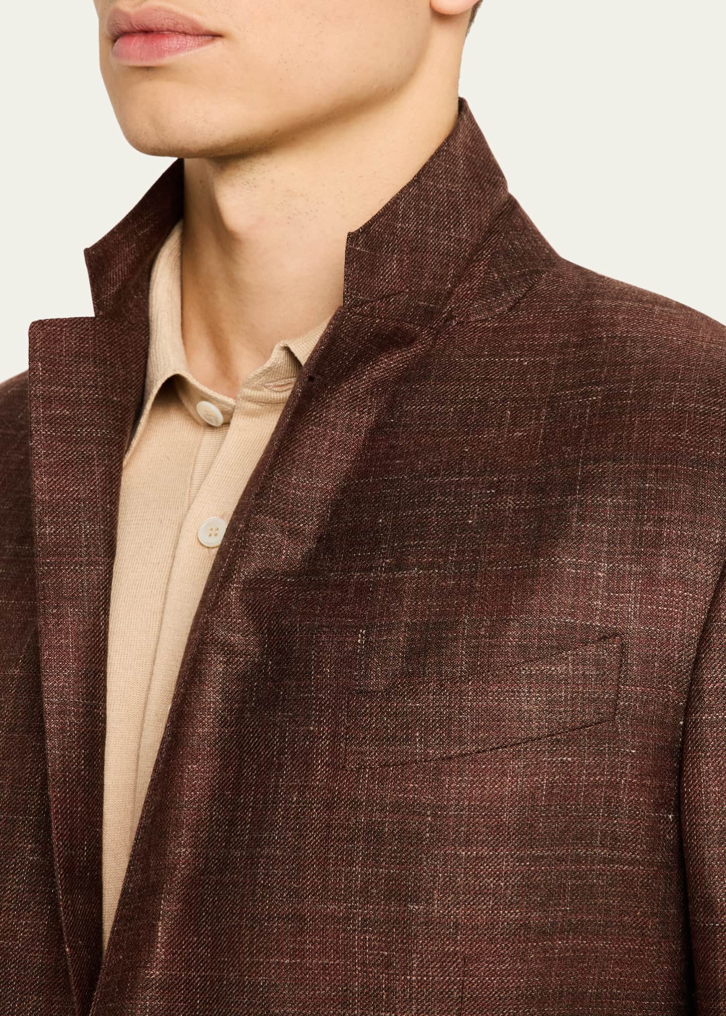 ZEGNA Men's Melange Tonal Plaid Sport Coat Image 7 of 8