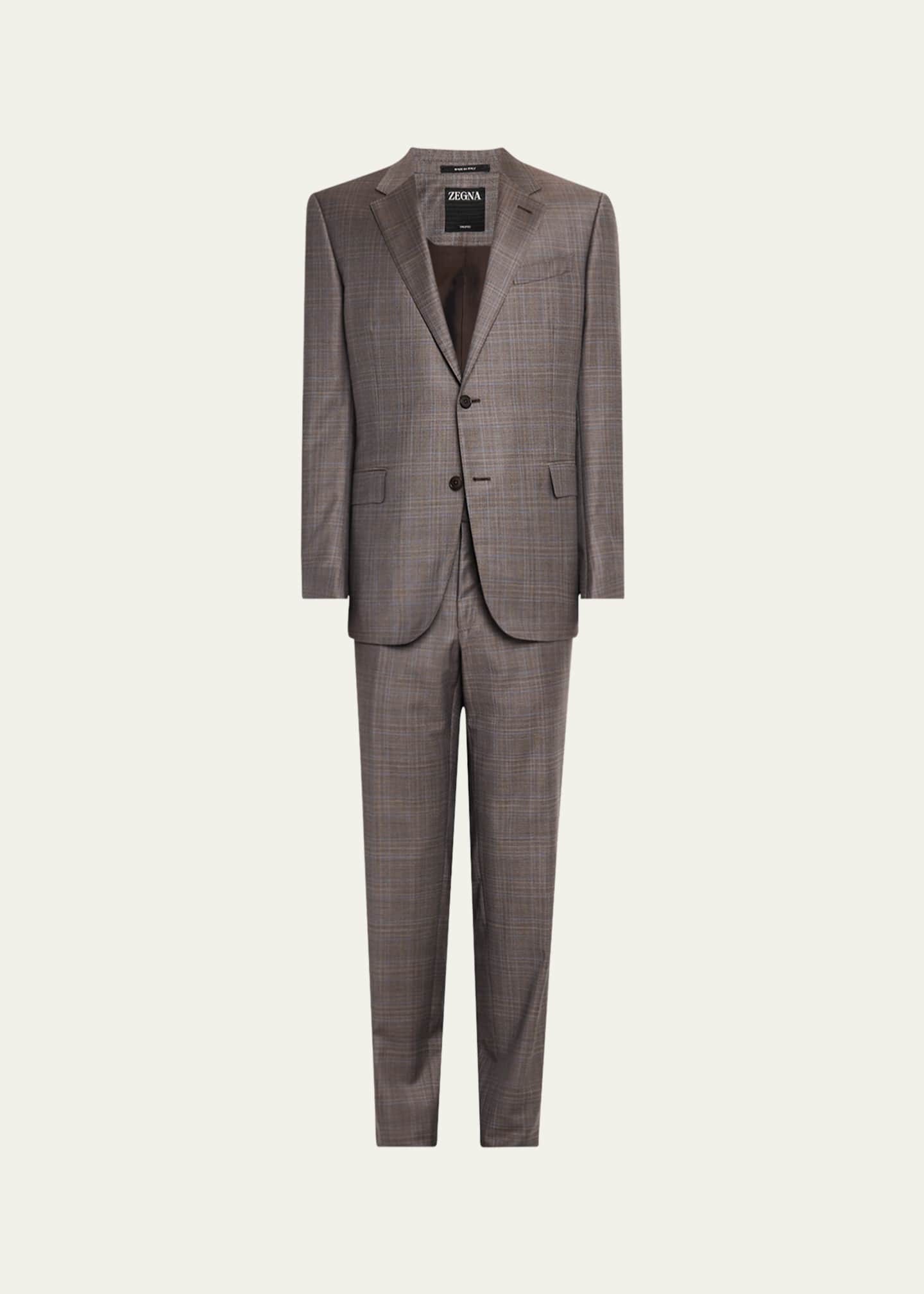 ZEGNA Men's Trofeo Melange Plaid Suit Image 1 of 5