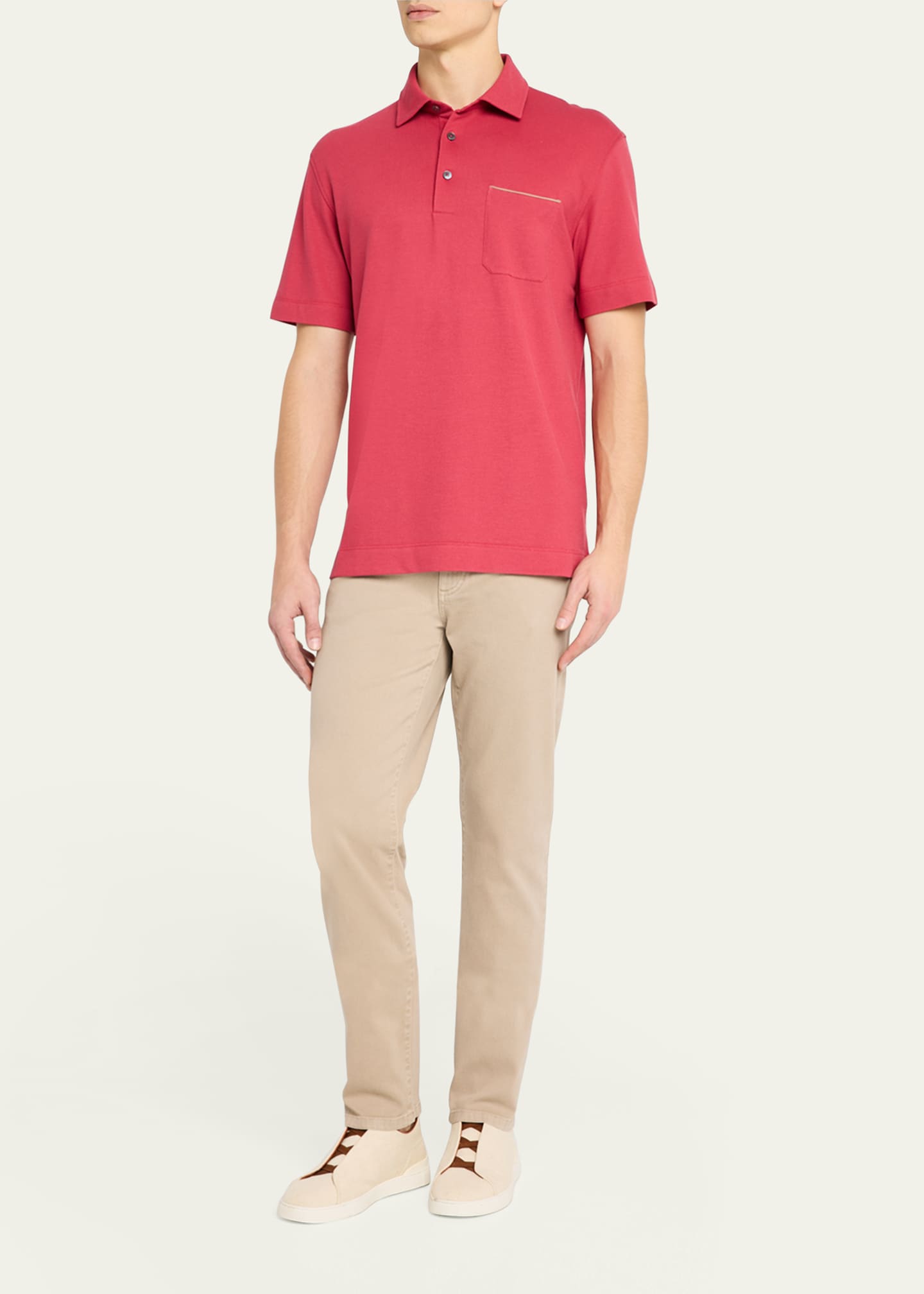 ZEGNA Men's Pique Polo Shirt with Leather-Trim Pocket Image 2 of 5