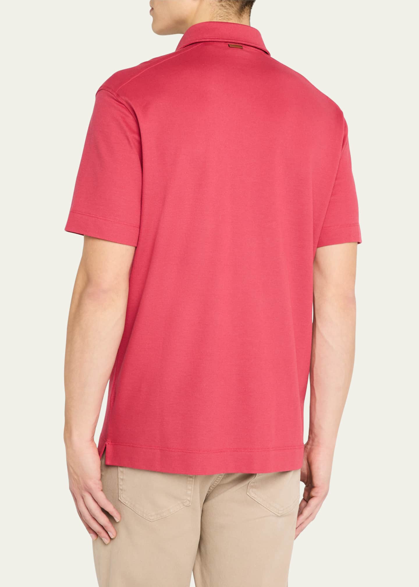 ZEGNA Men's Pique Polo Shirt with Leather-Trim Pocket Image 3 of 5