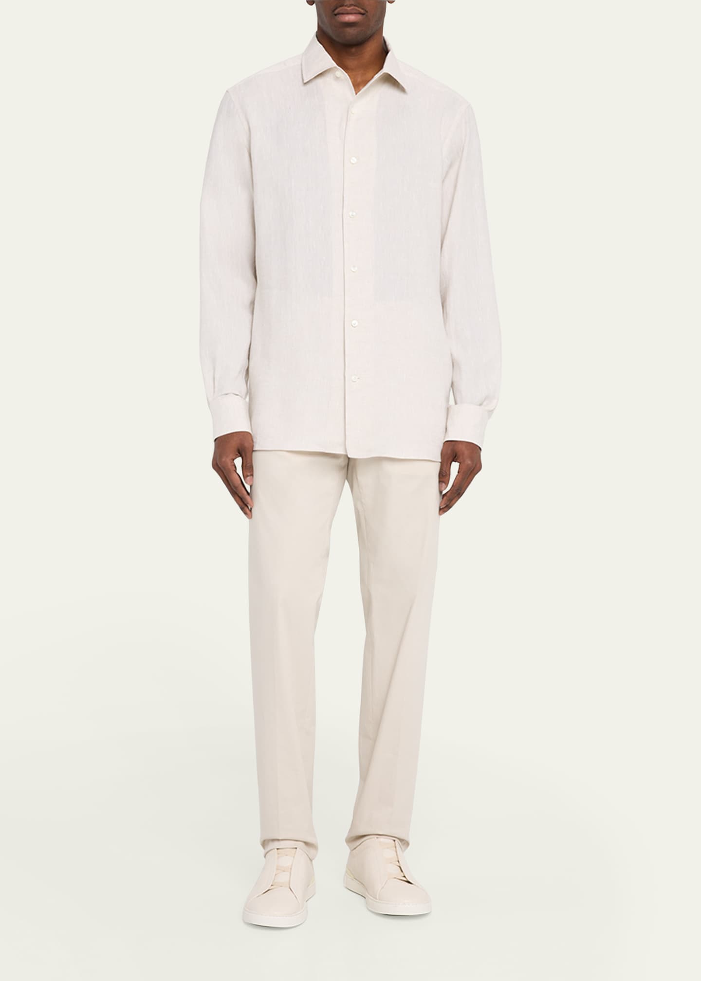 ZEGNA Men's Melange Oasi Lino Sport Shirt Image 2 of 5