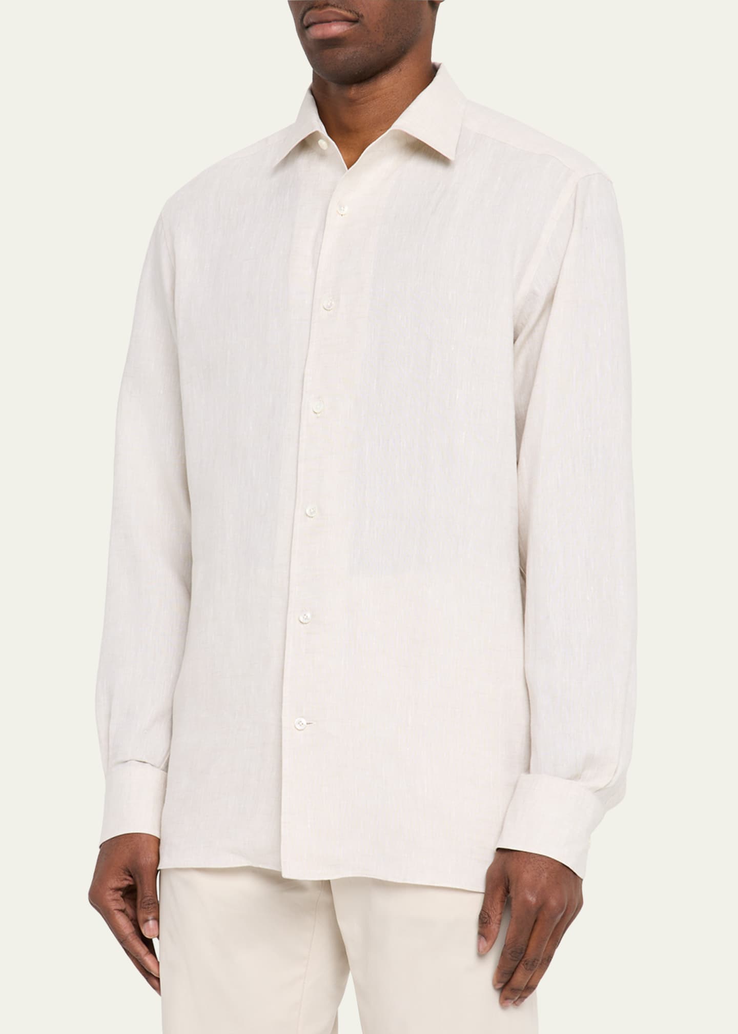 ZEGNA Men's Melange Oasi Lino Sport Shirt Image 4 of 5