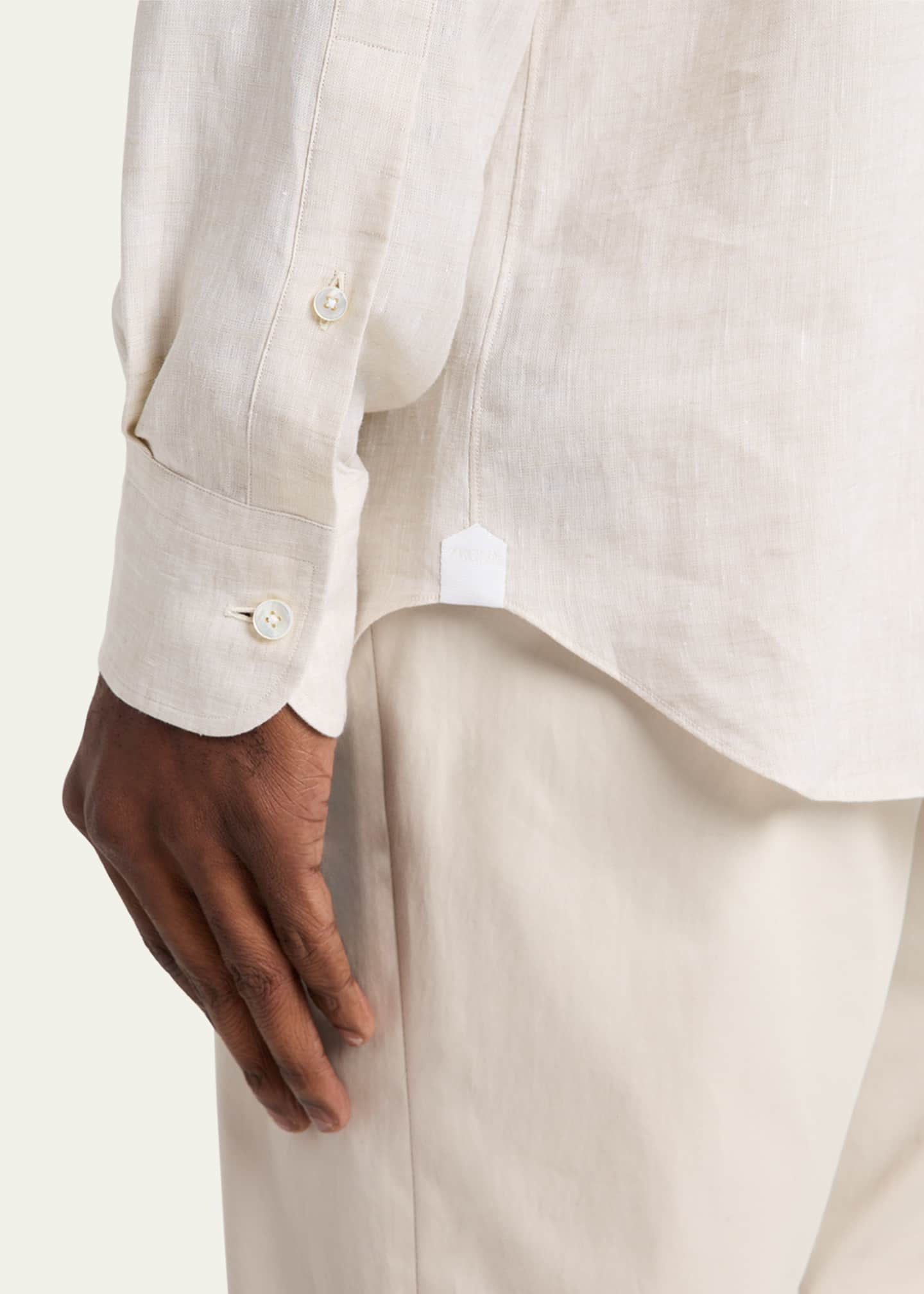 ZEGNA Men's Melange Oasi Lino Sport Shirt Image 5 of 5