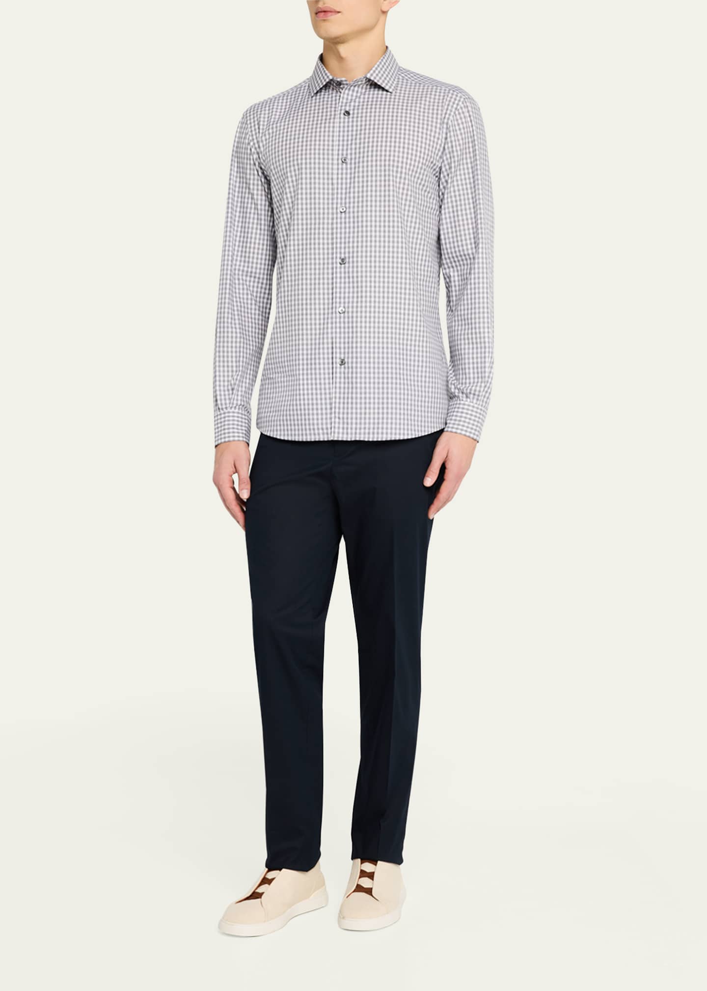 ZEGNA Men's Cotton Small Check Sport Shirt Image 2 of 5