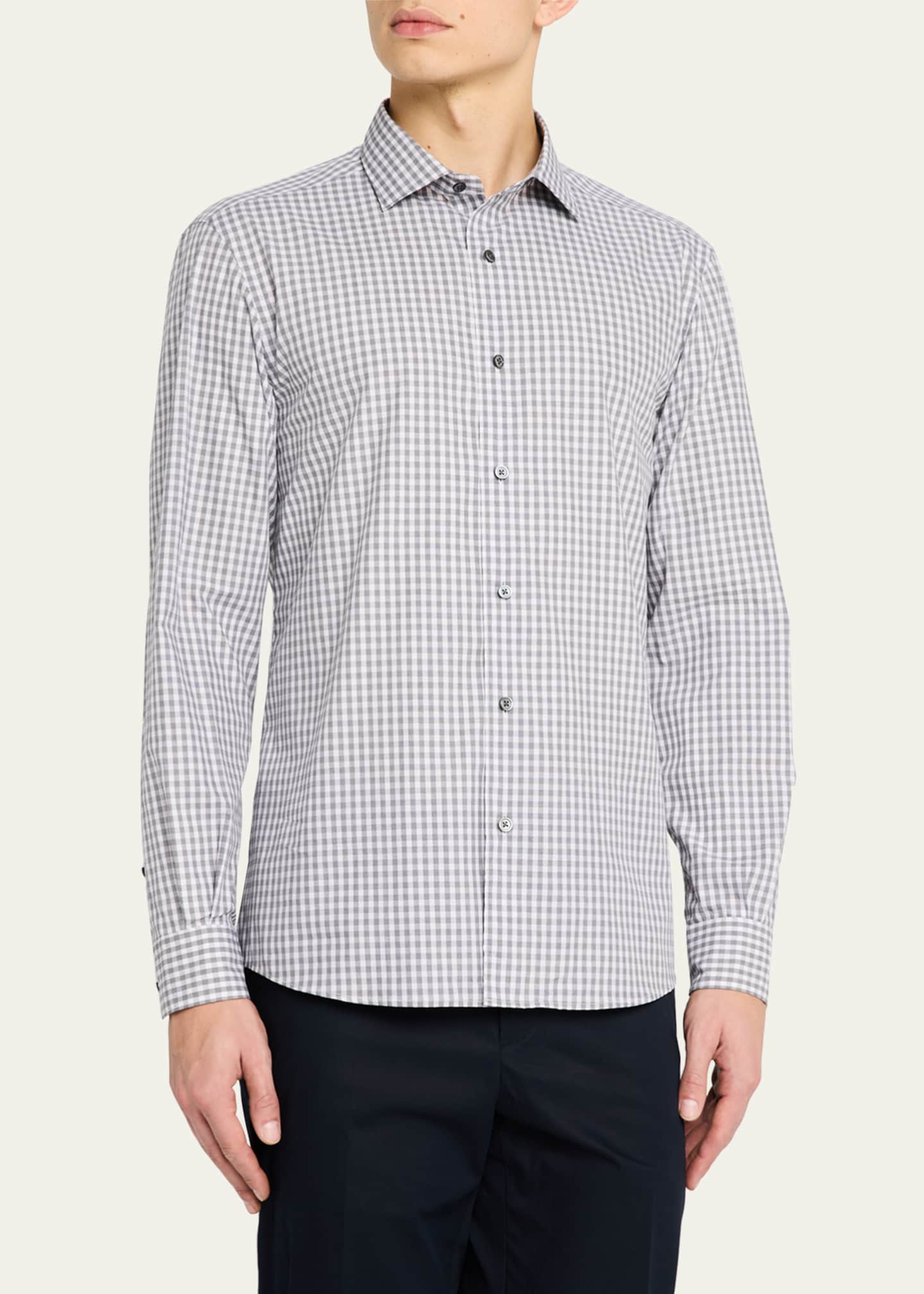 ZEGNA Men's Cotton Small Check Sport Shirt Image 4 of 5