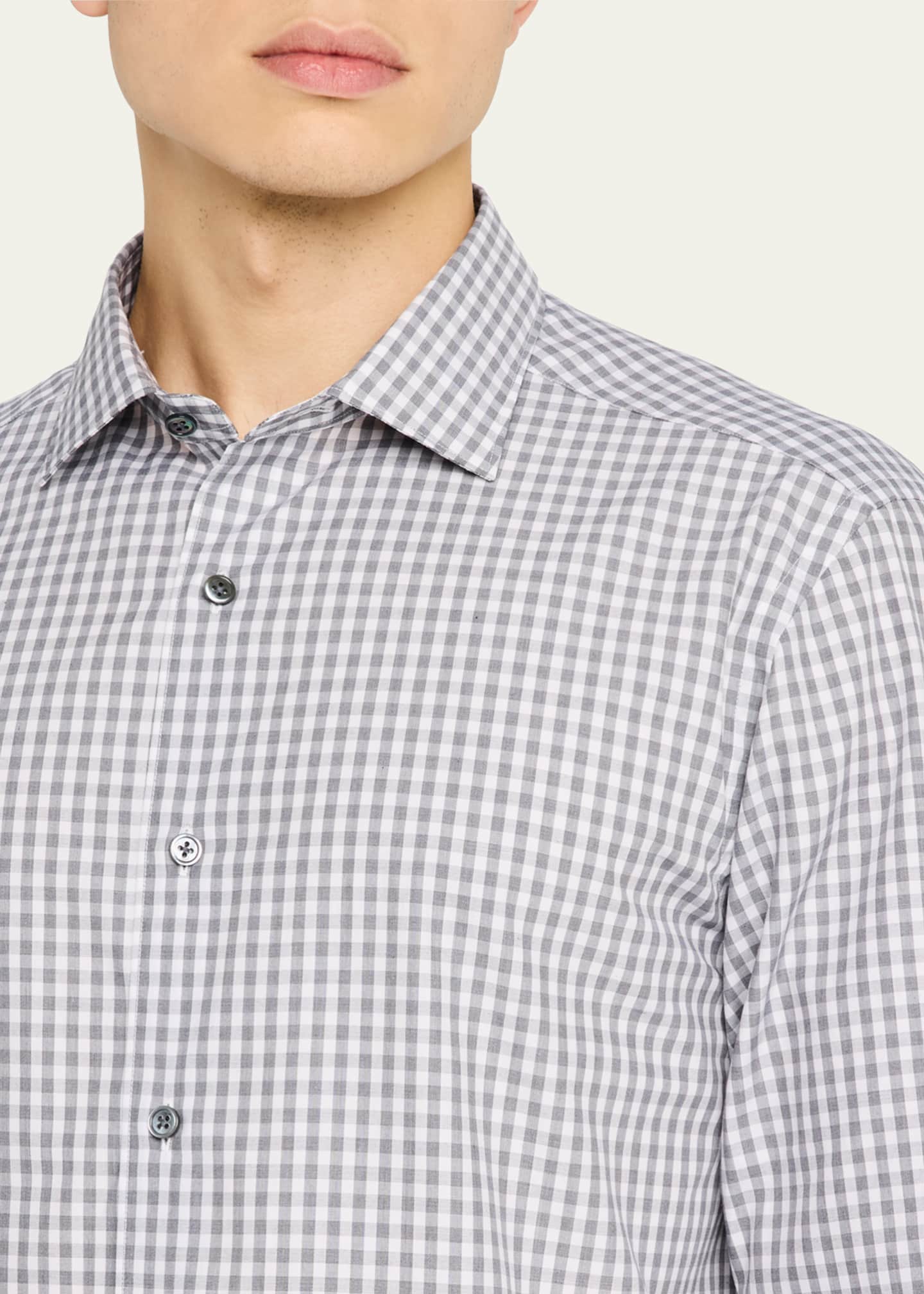 ZEGNA Men's Cotton Small Check Sport Shirt Image 5 of 5