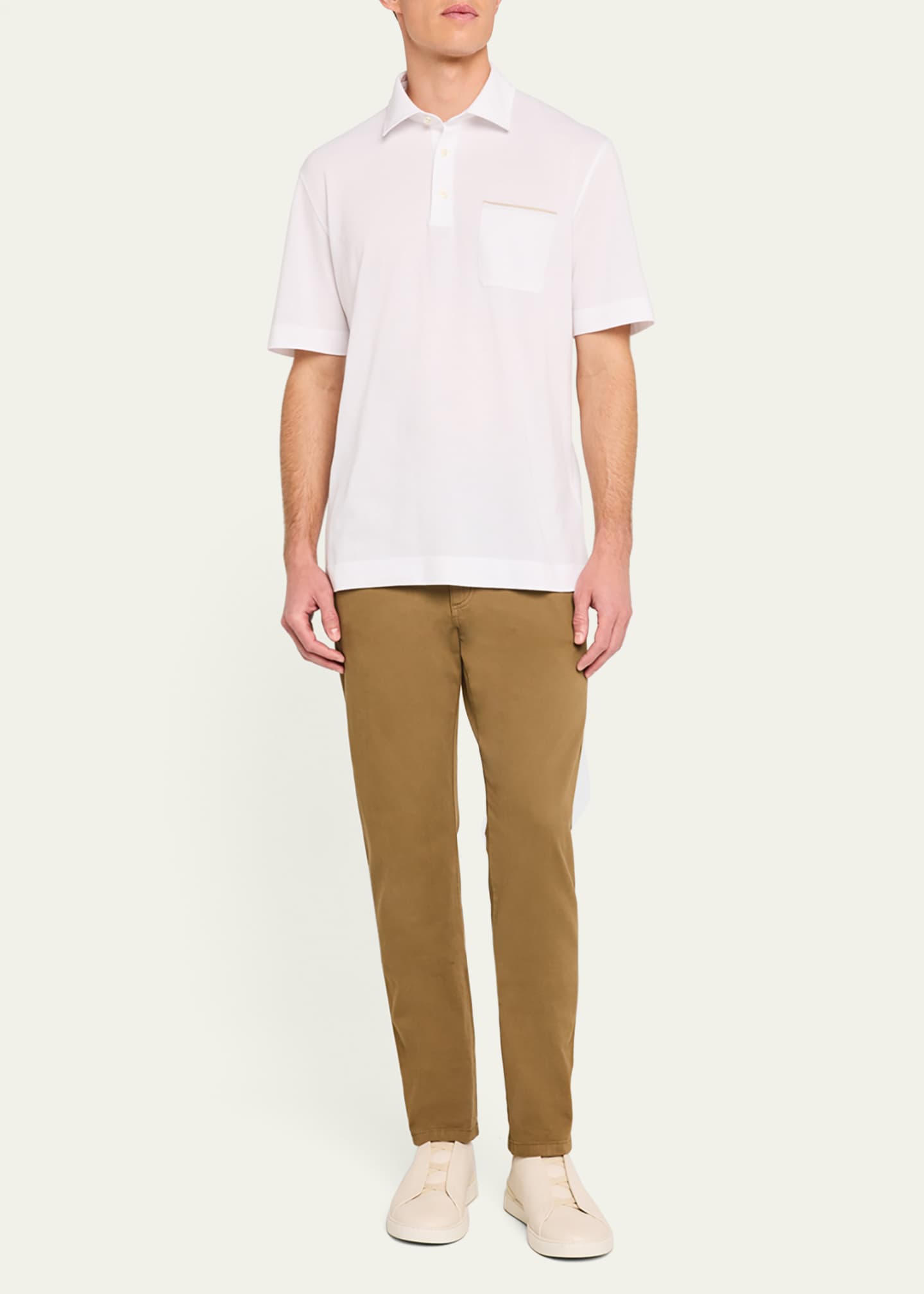 ZEGNA Men's Pique Polo Shirt with Leather-Trim Pocket Image 2 of 5
