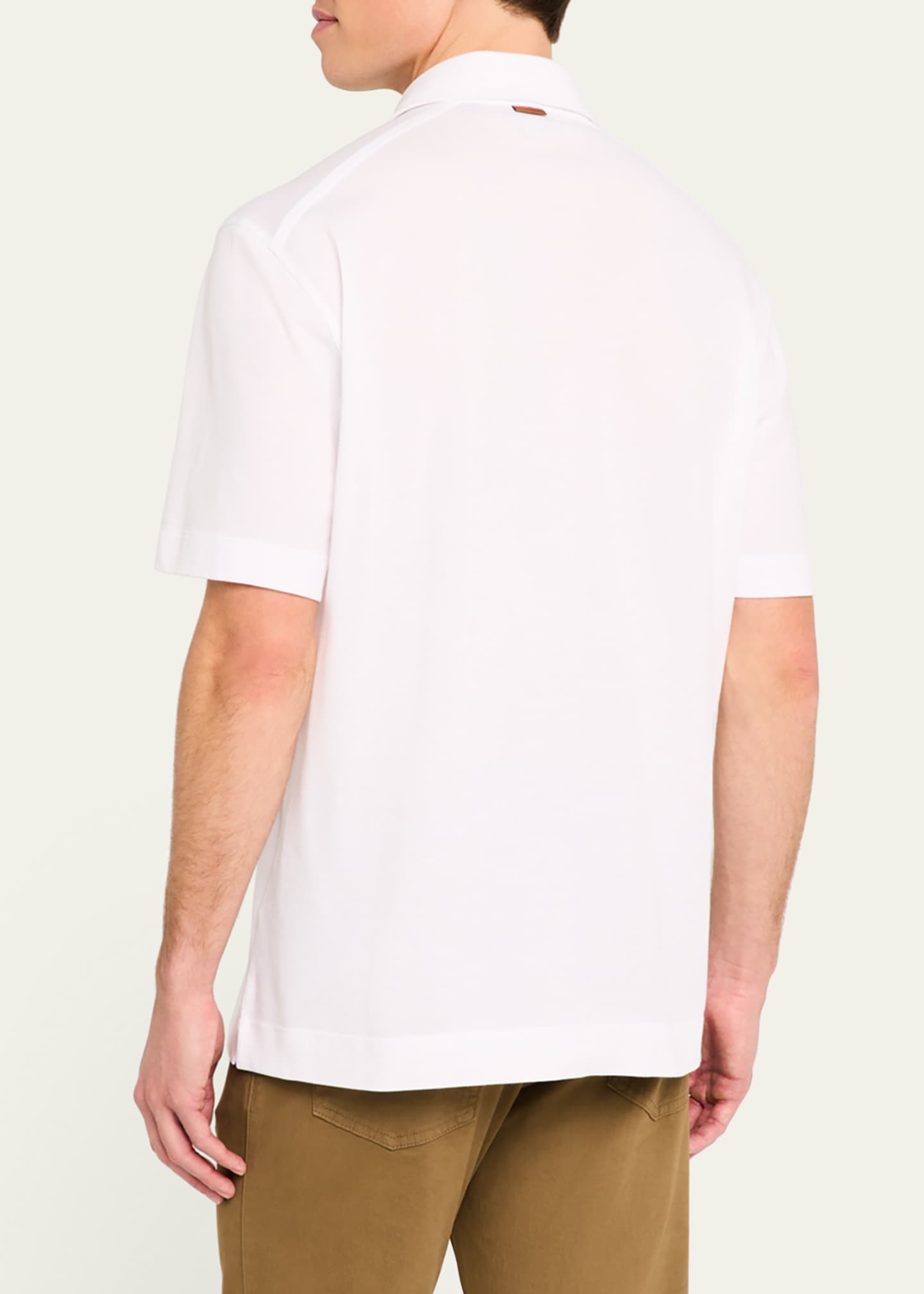 ZEGNA Men's Pique Polo Shirt with Leather-Trim Pocket Image 3 of 5