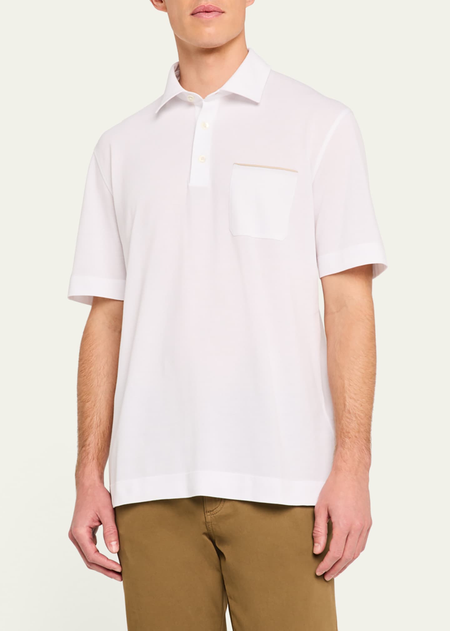 ZEGNA Men's Pique Polo Shirt with Leather-Trim Pocket Image 4 of 5