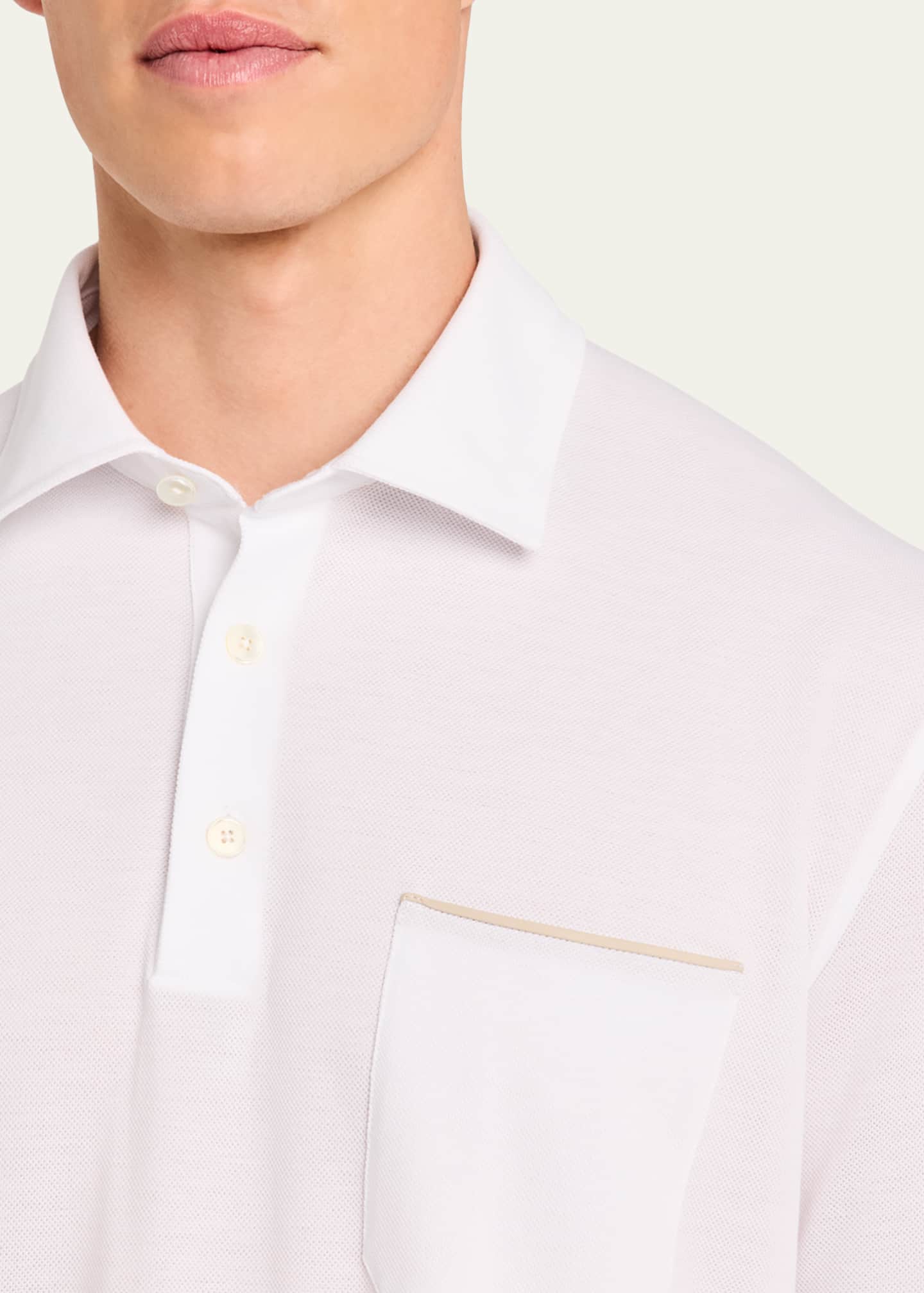 ZEGNA Men's Pique Polo Shirt with Leather-Trim Pocket Image 5 of 5
