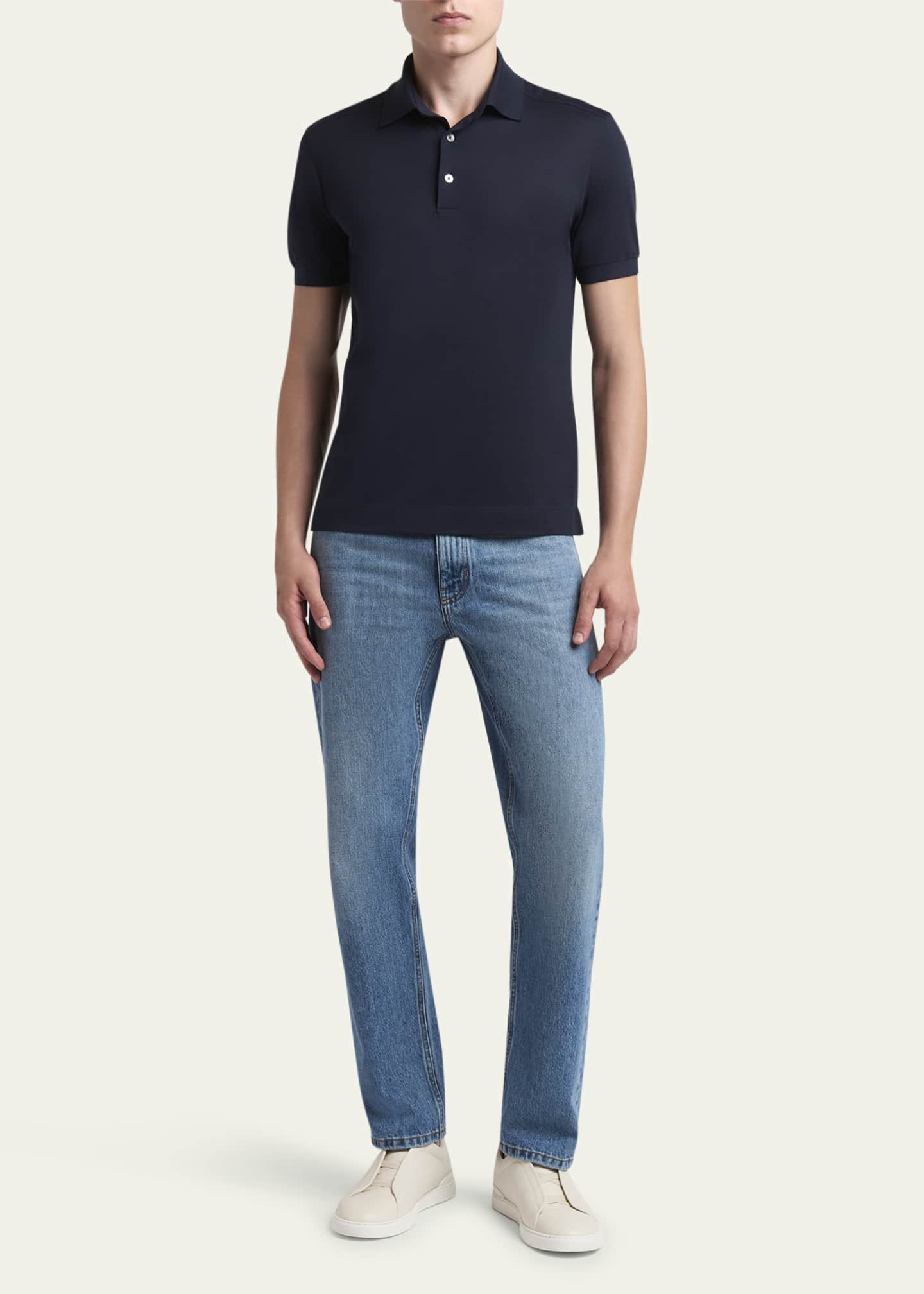 ZEGNA Men's Cotton and Silk Polo Shirt Image 2 of 5