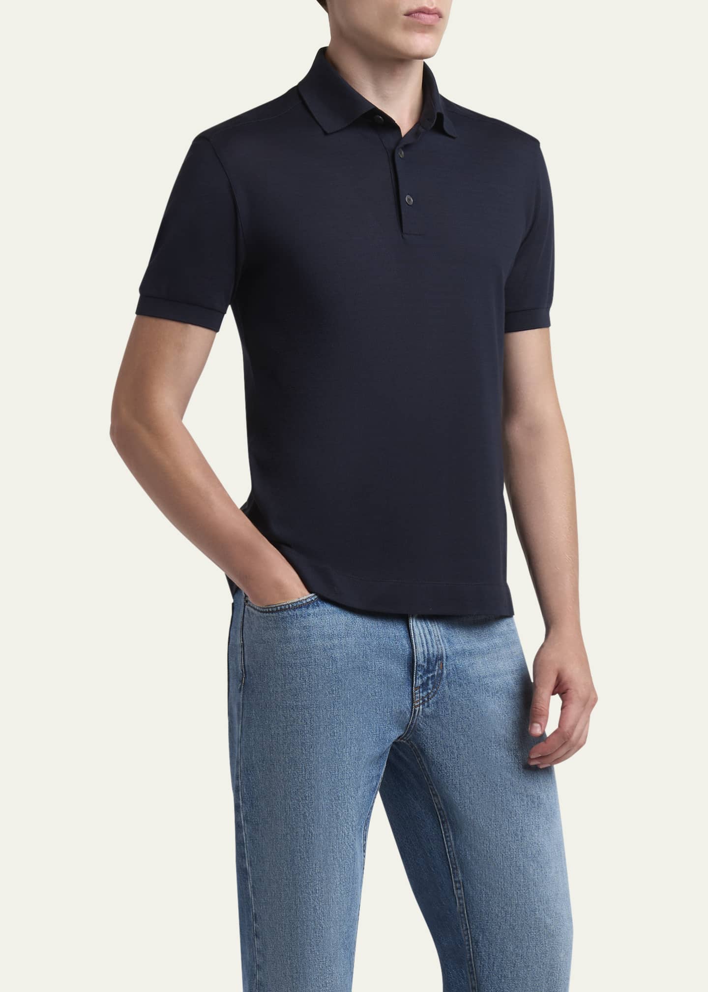 ZEGNA Men's Cotton and Silk Polo Shirt Image 4 of 5