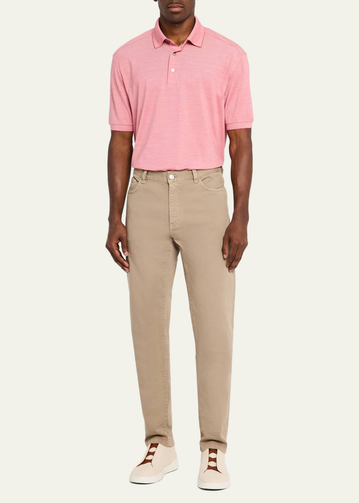 ZEGNA Men's Melange Cotton and Silk Polo Shirt Image 2 of 5