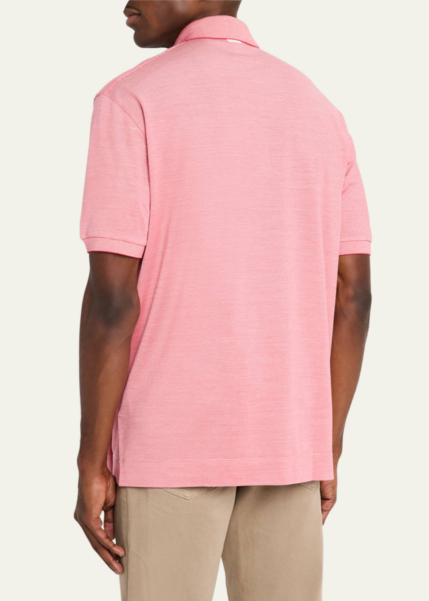ZEGNA Men's Melange Cotton and Silk Polo Shirt Image 3 of 5
