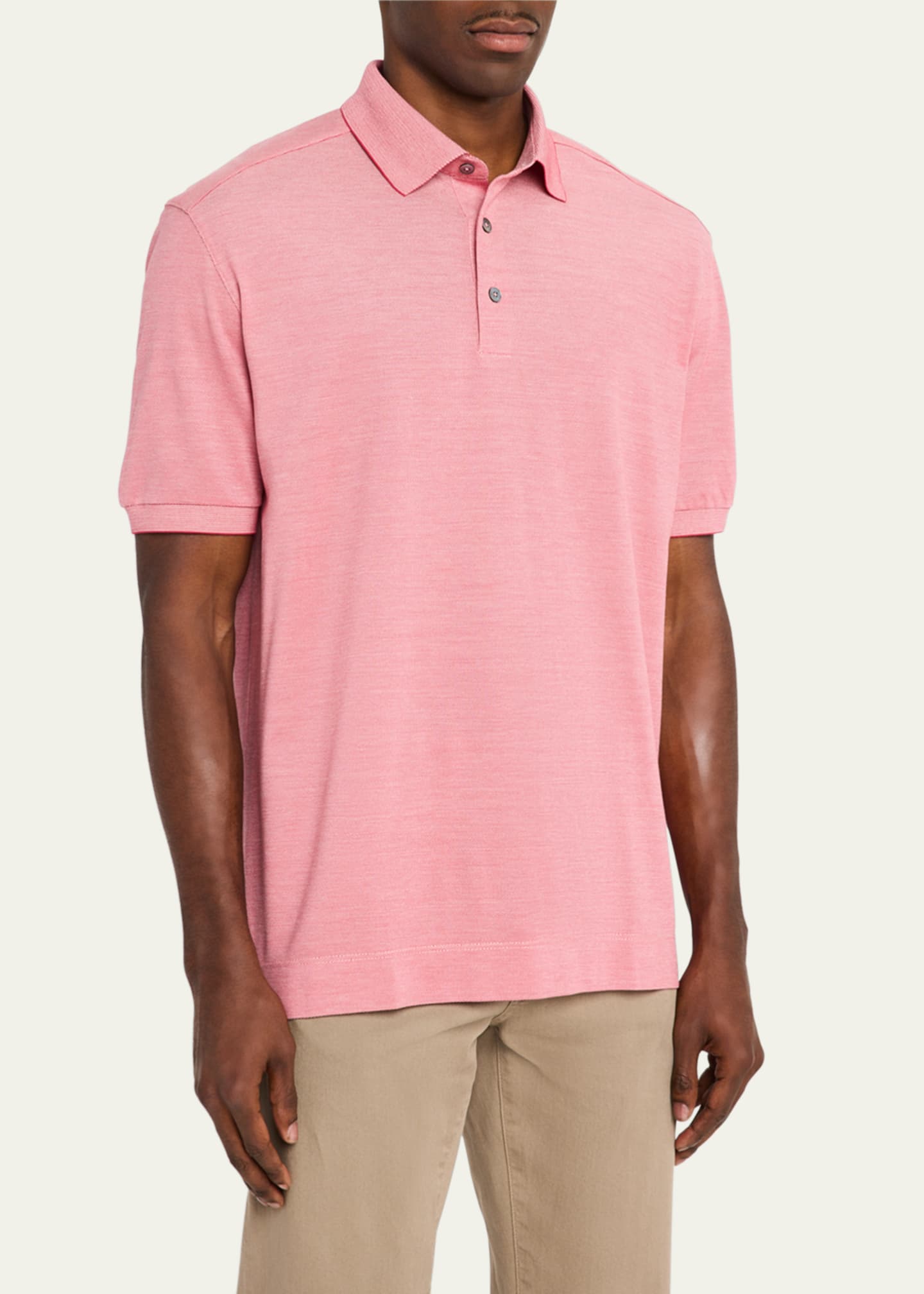ZEGNA Men's Melange Cotton and Silk Polo Shirt Image 4 of 5