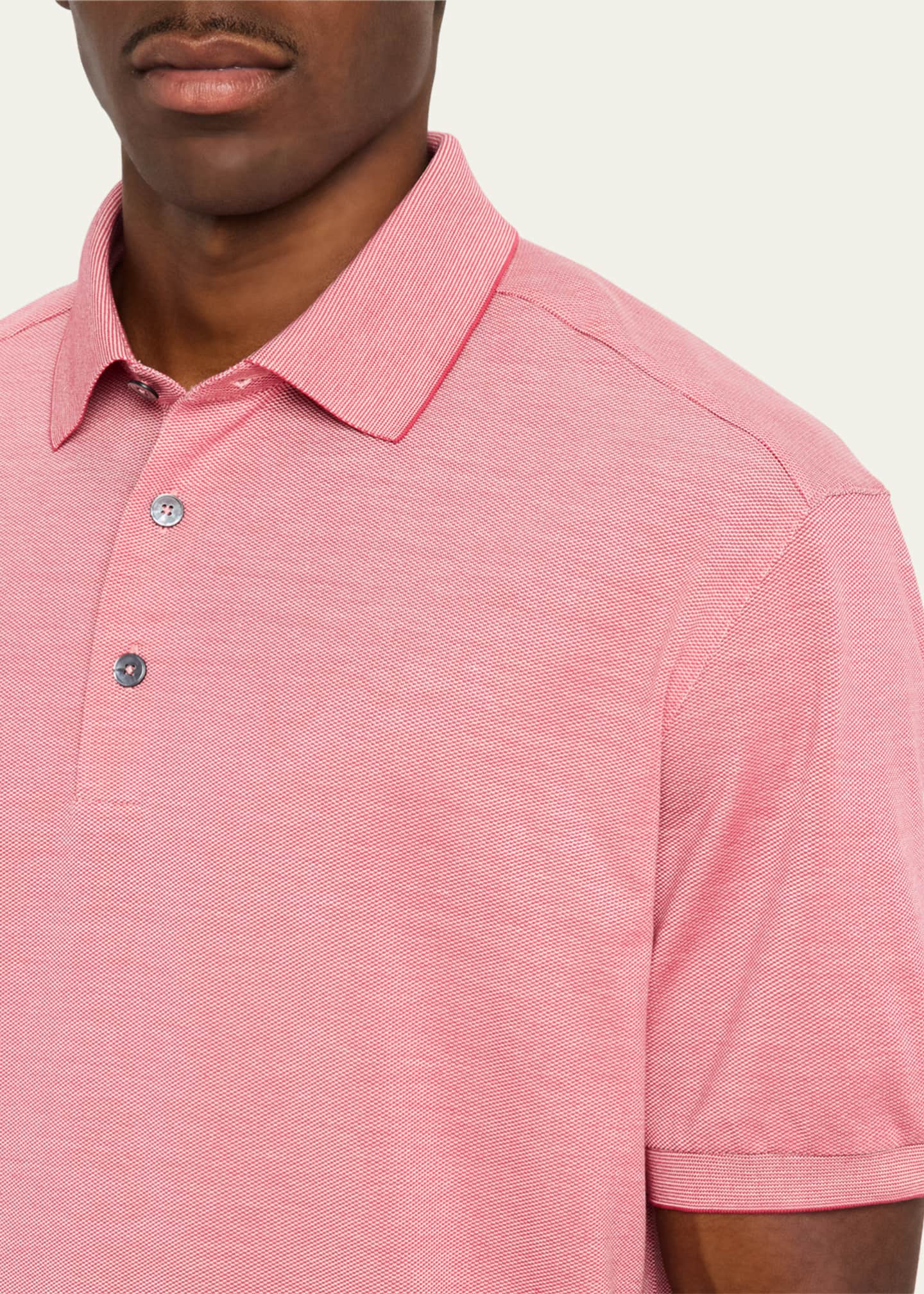 ZEGNA Men's Melange Cotton and Silk Polo Shirt Image 5 of 5