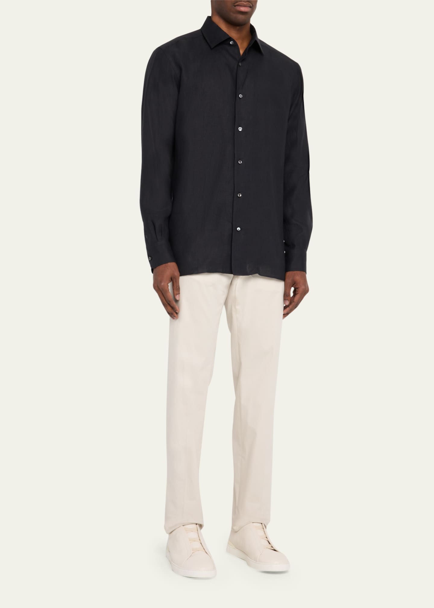 ZEGNA Men's Solid Oasi Lino Sport Shirt Image 2 of 5