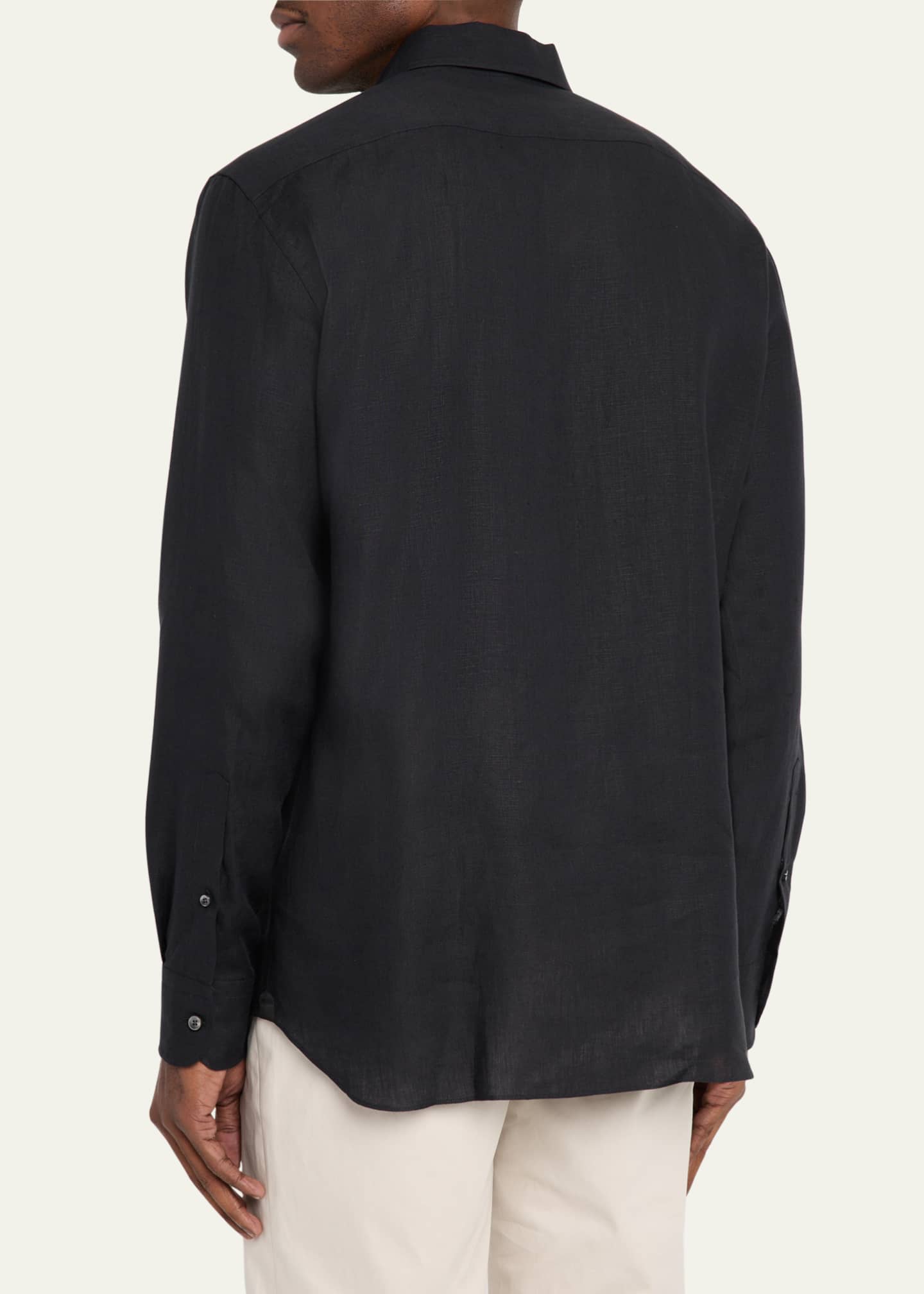 ZEGNA Men's Solid Oasi Lino Sport Shirt Image 3 of 5