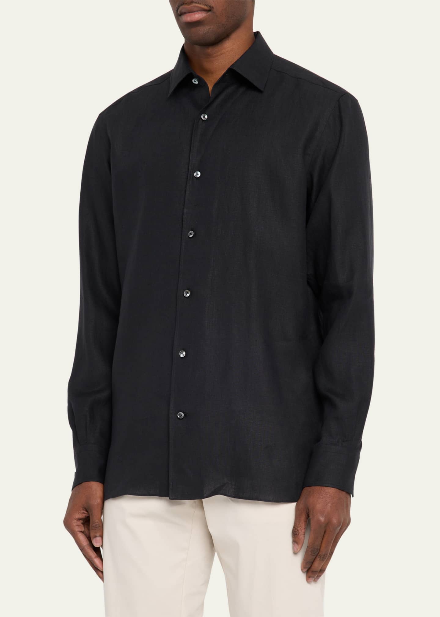ZEGNA Men's Solid Oasi Lino Sport Shirt Image 4 of 5