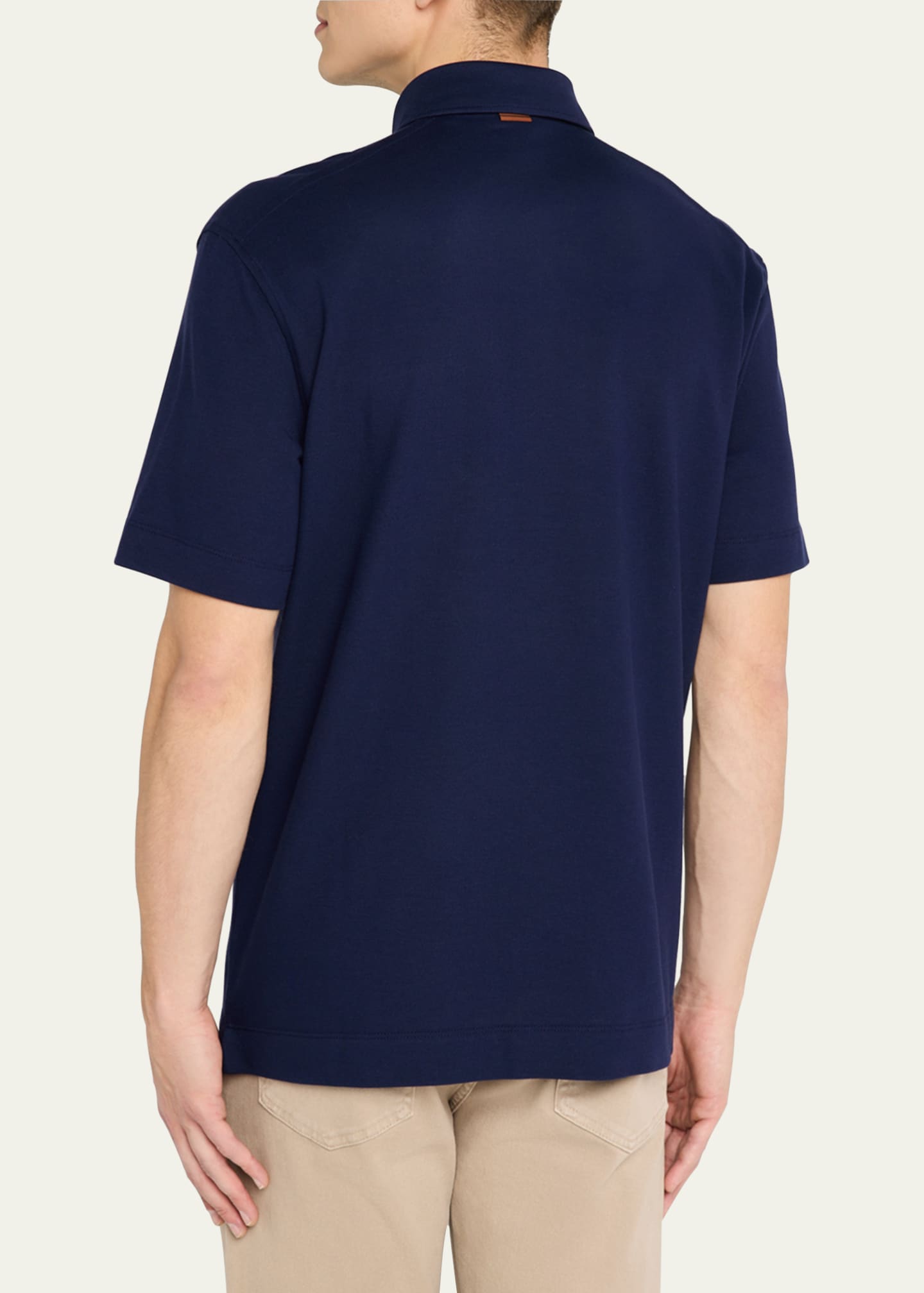 ZEGNA Men's Pique Polo Shirt with Leather-Trim Pocket Image 3 of 5