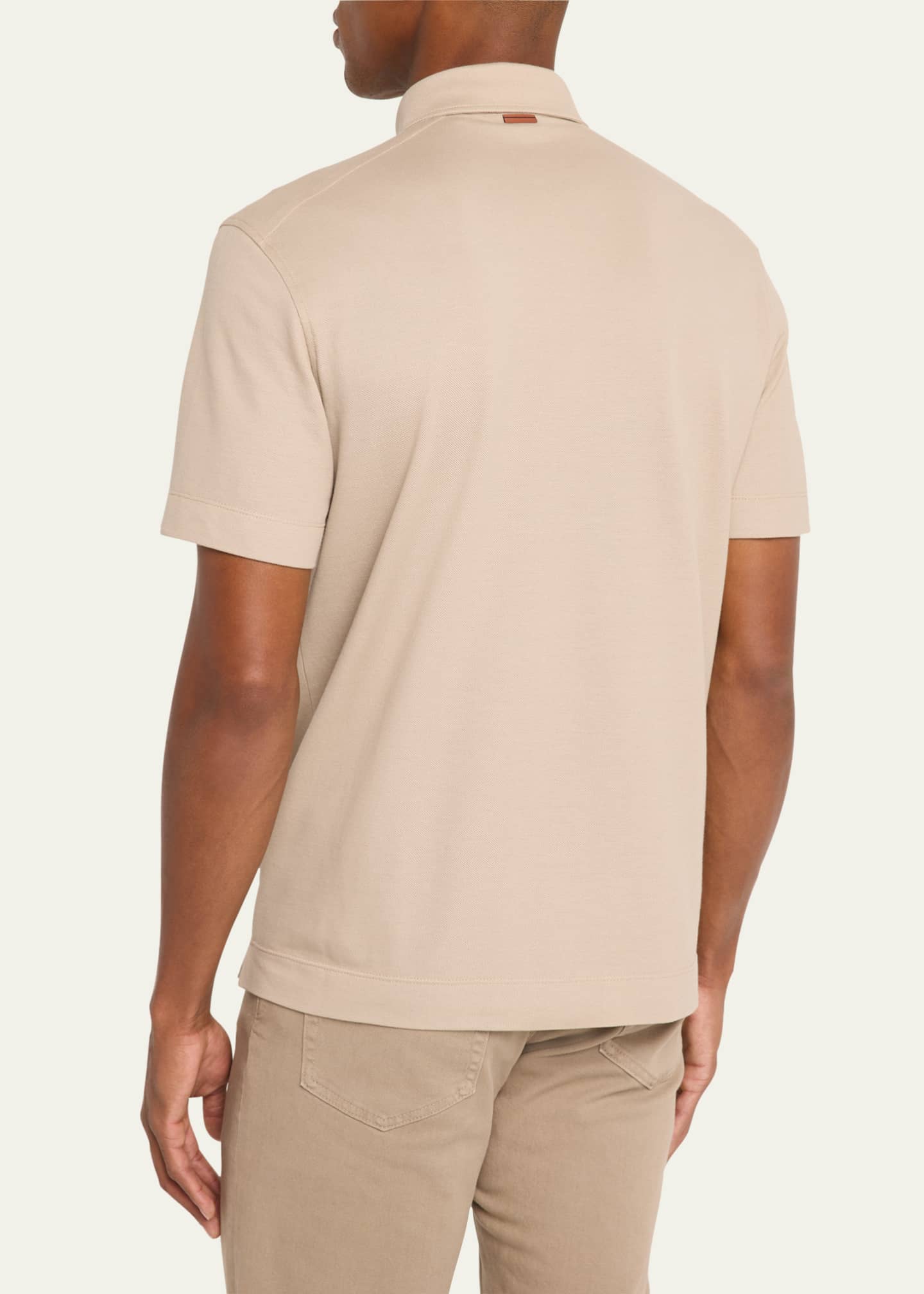 ZEGNA Men's Pique Polo Shirt with Leather-Trim Pocket Image 3 of 5