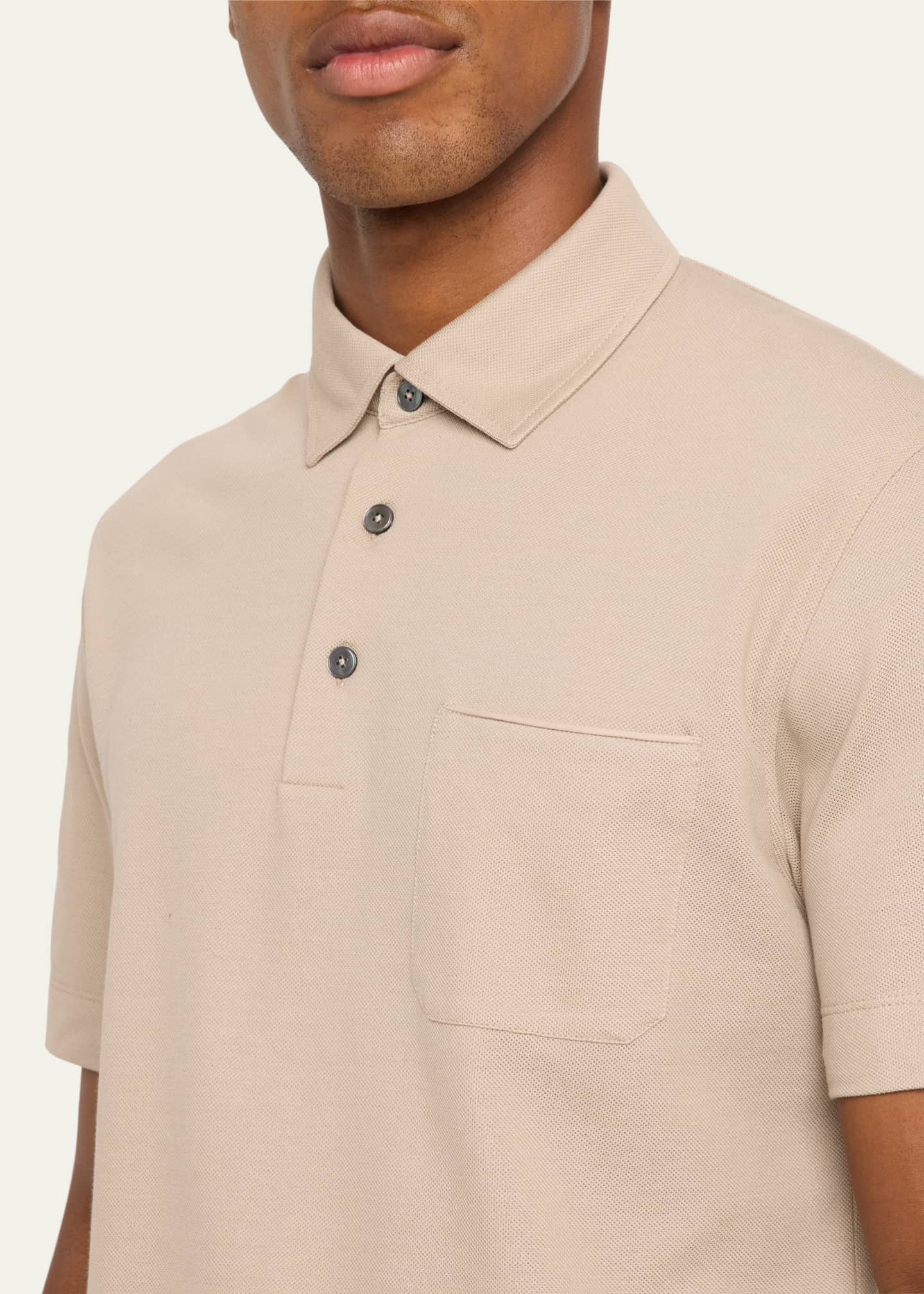 ZEGNA Men's Pique Polo Shirt with Leather-Trim Pocket Image 5 of 5