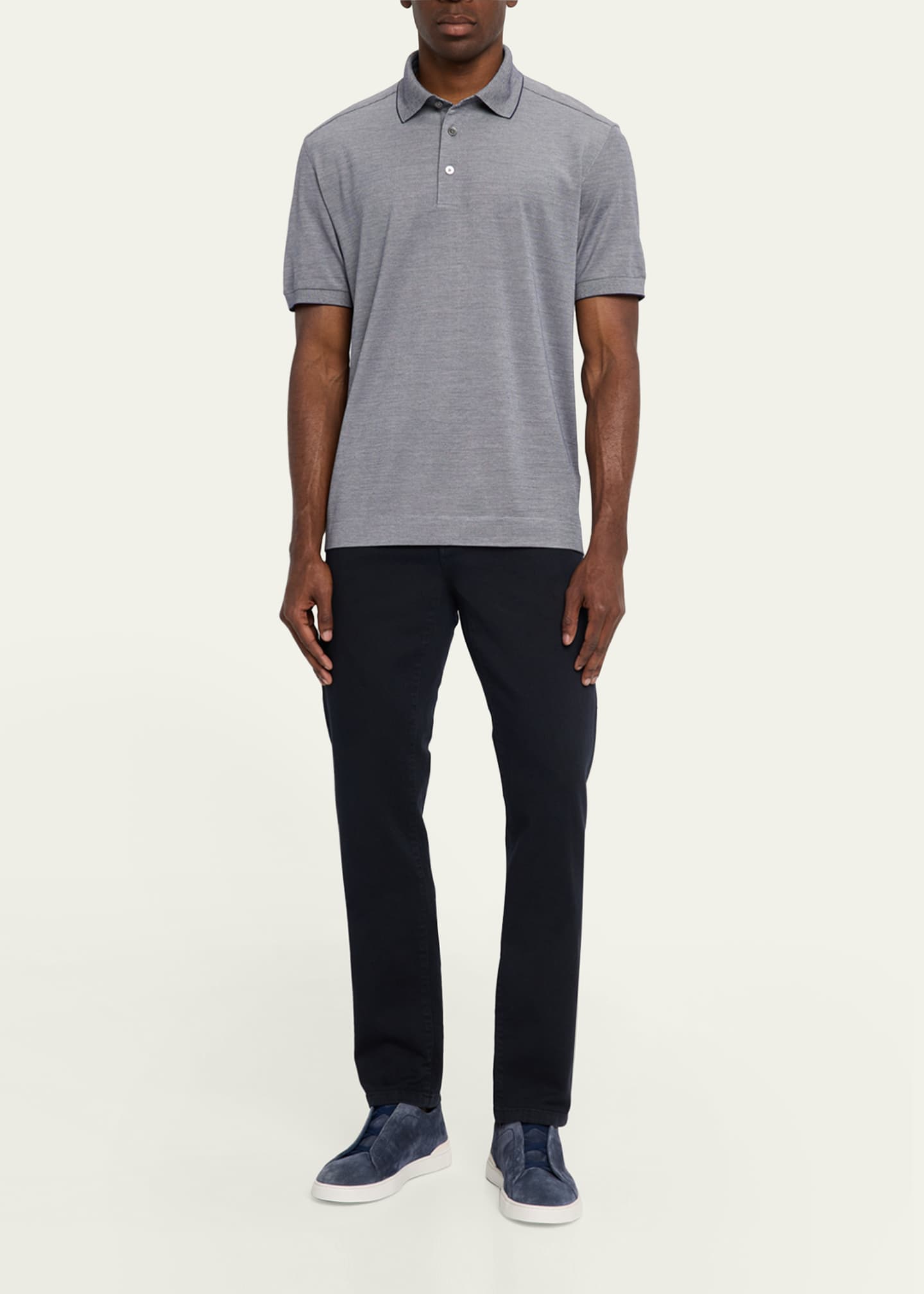 ZEGNA Men's Melange Cotton and Silk Polo Shirt Image 2 of 5