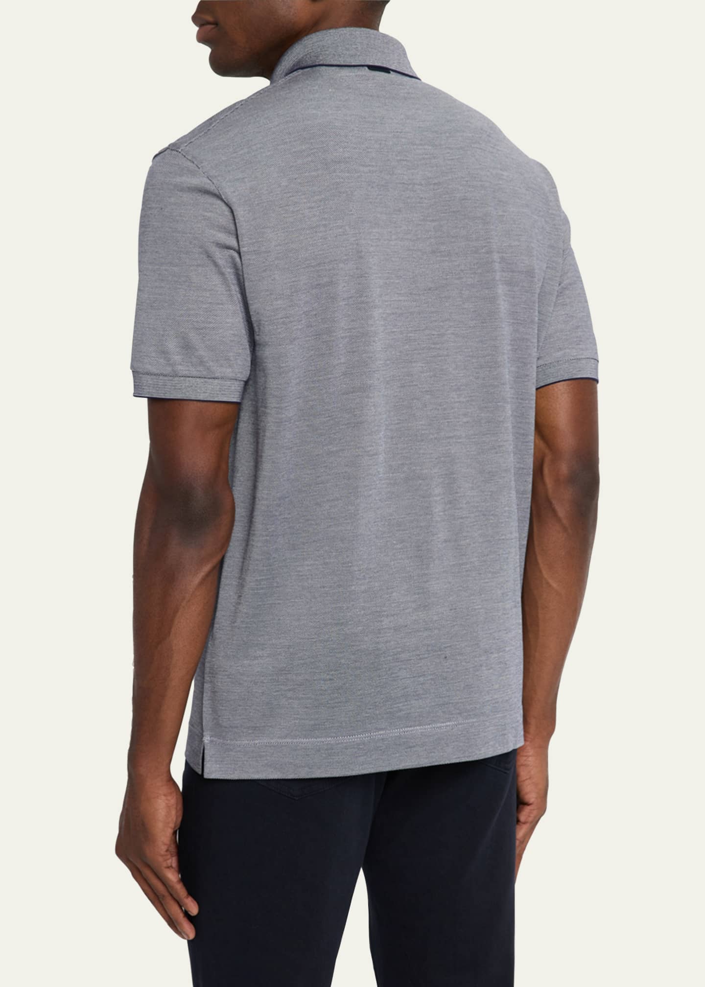 ZEGNA Men's Melange Cotton and Silk Polo Shirt Image 3 of 5