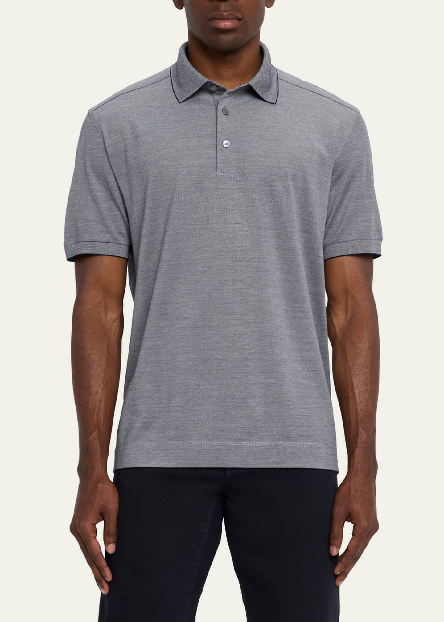 ZEGNA Men's Melange Cotton and Silk Polo Shirt Image 4 of 5