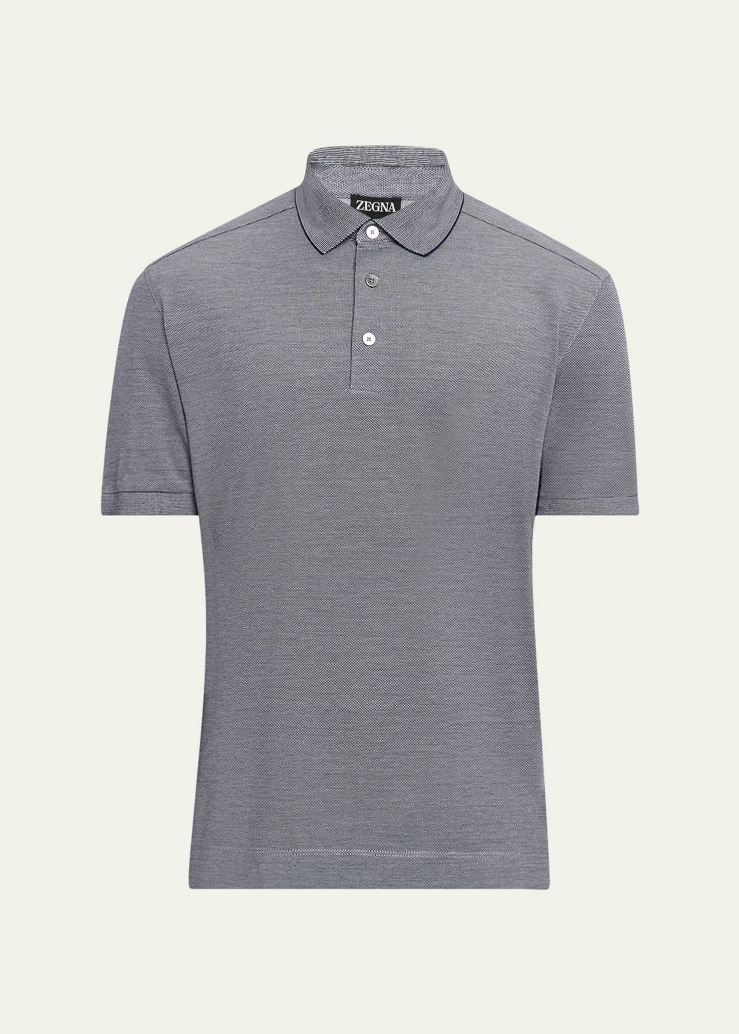 ZEGNA Men's Melange Cotton and Silk Polo Shirt Image 1 of 5