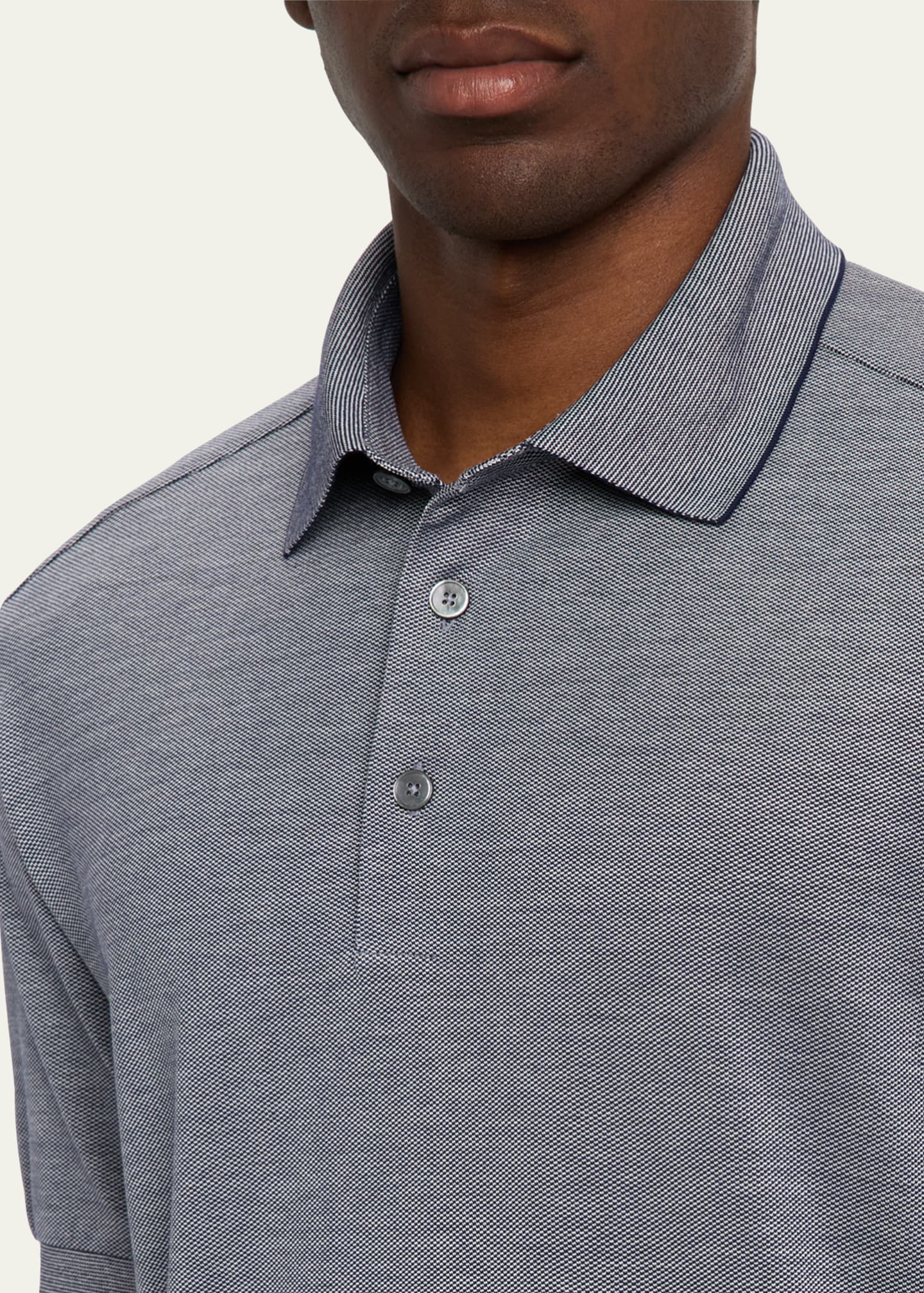 ZEGNA Men's Melange Cotton and Silk Polo Shirt Image 5 of 5