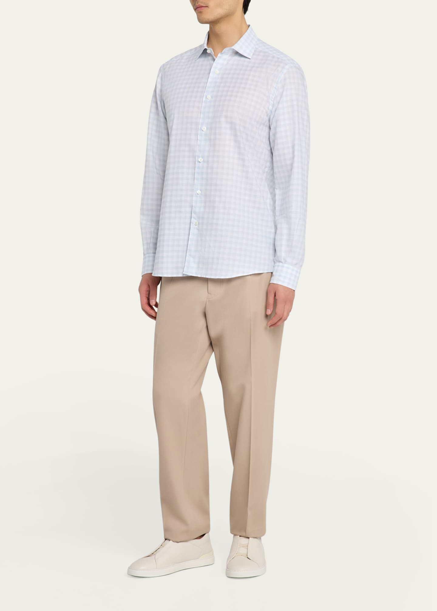 ZEGNA Men's Cotton Twill Check Sport Shirt Image 2 of 5