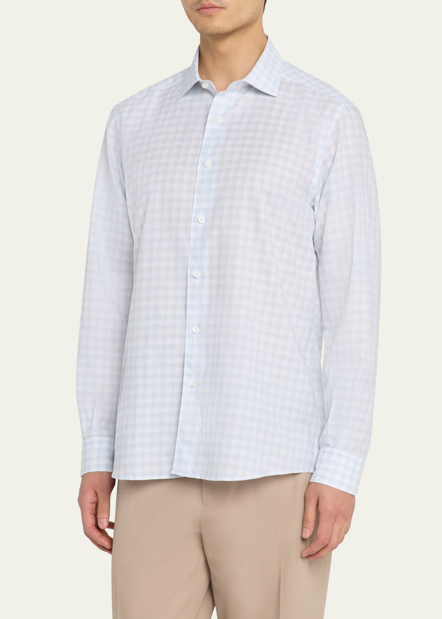 ZEGNA Men's Cotton Twill Check Sport Shirt Image 4 of 5