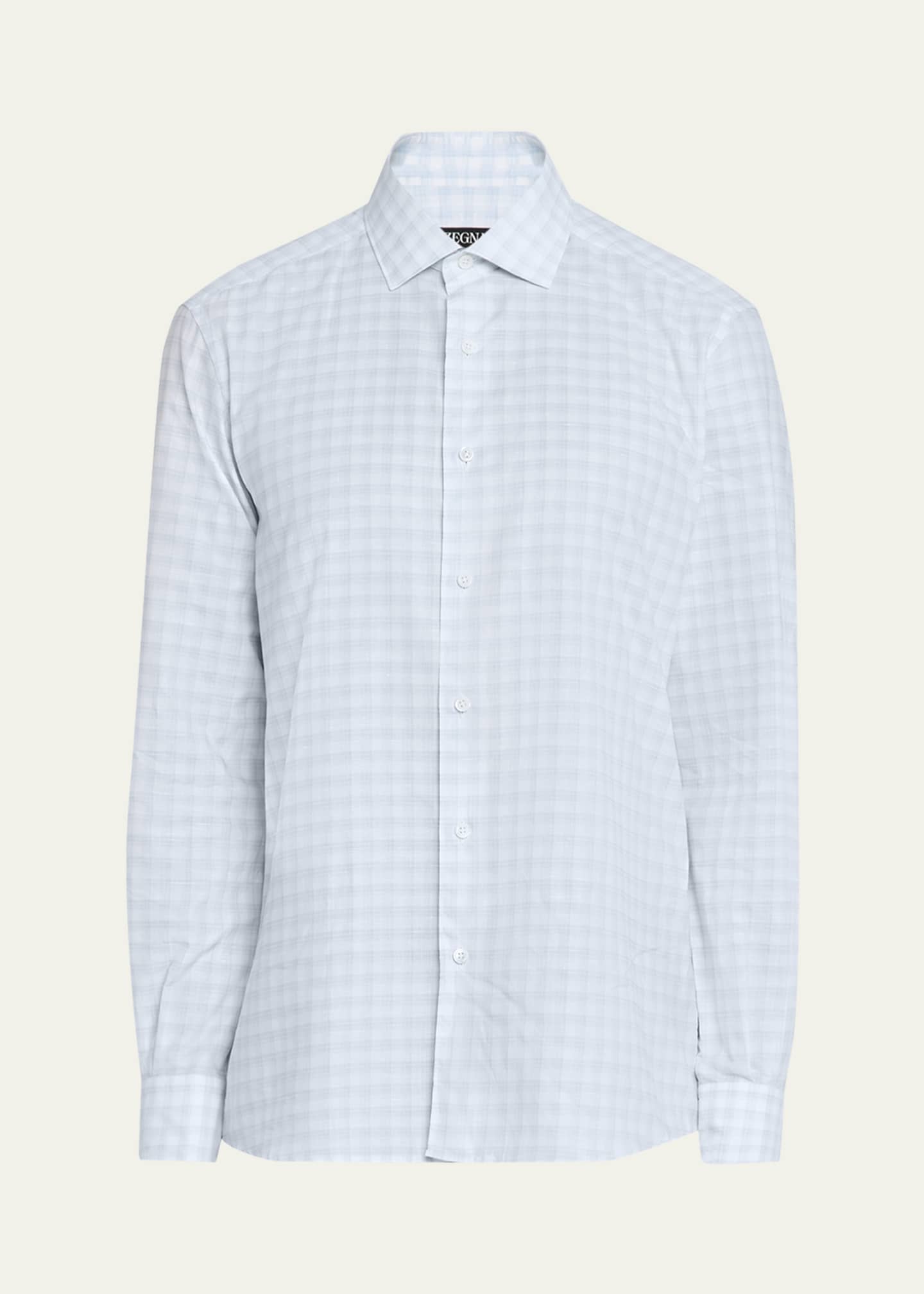 ZEGNA Men's Cotton Twill Check Sport Shirt Image 1 of 5