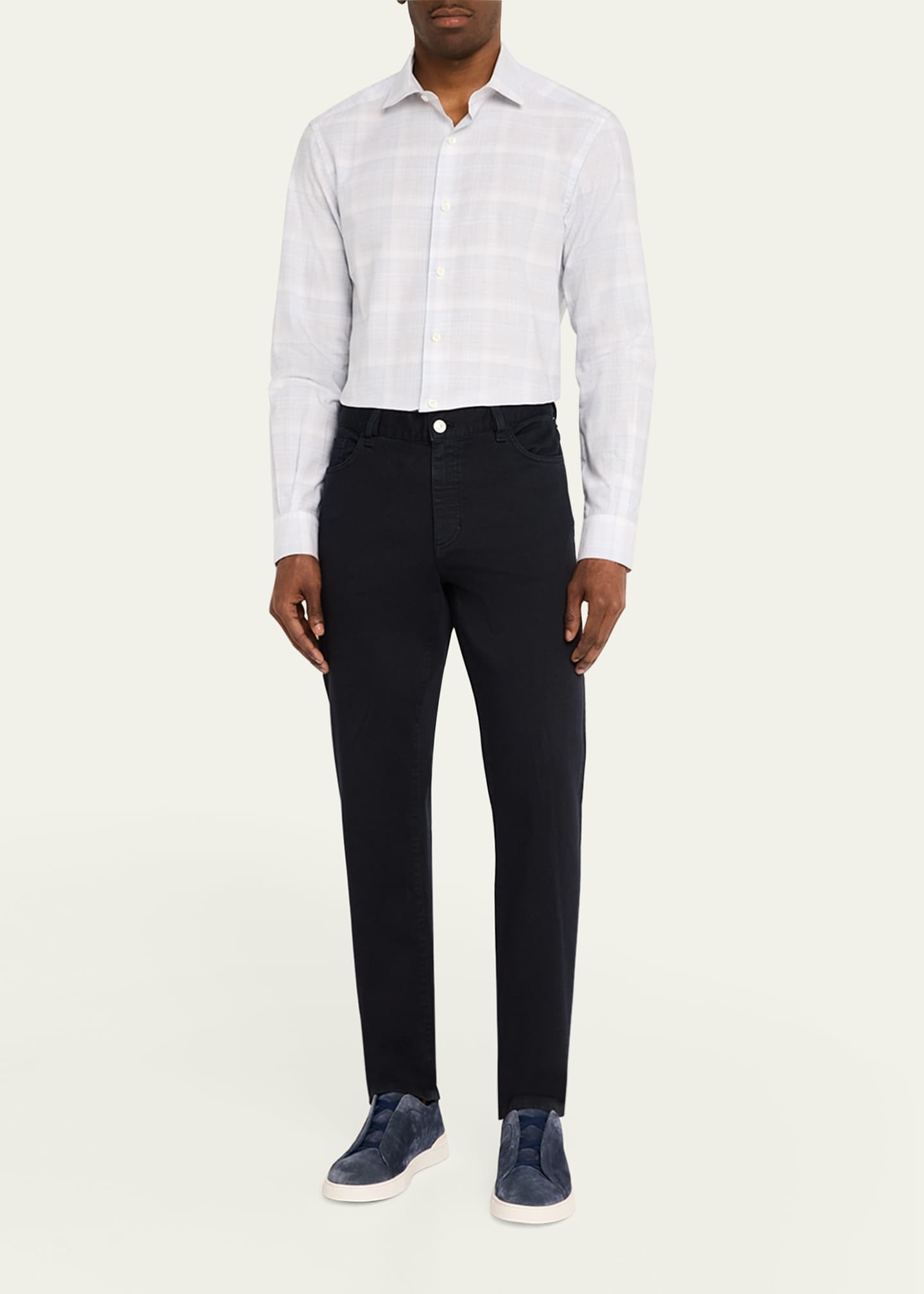 ZEGNA Men's Cotton Macro-Check Sport Shirt Image 2 of 5