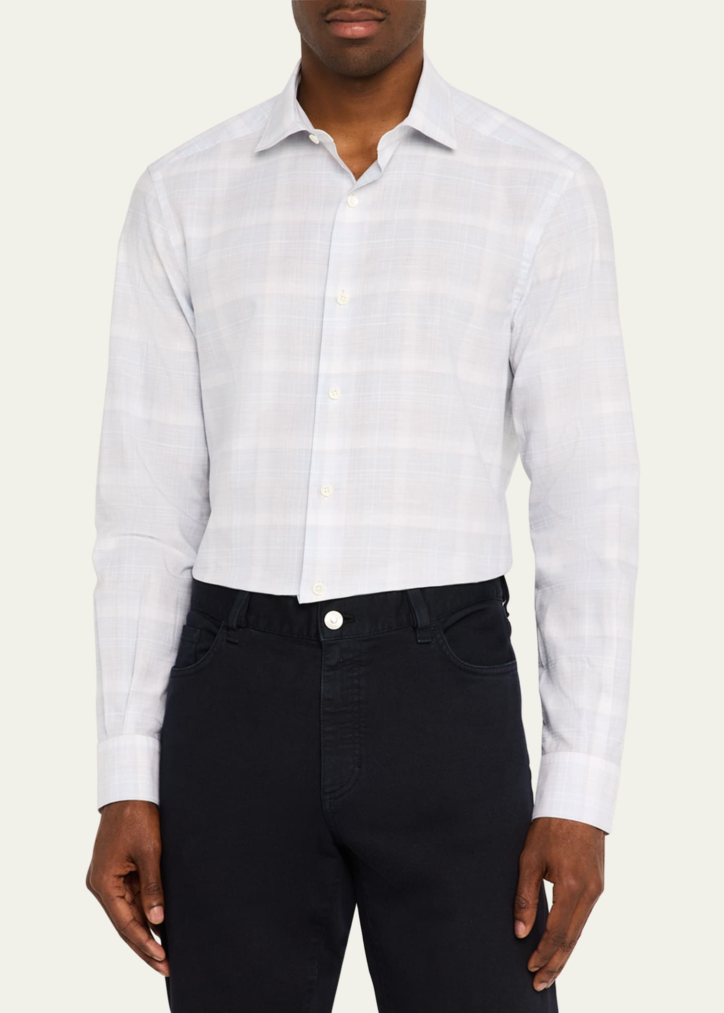 ZEGNA Men's Cotton Macro-Check Sport Shirt Image 4 of 5
