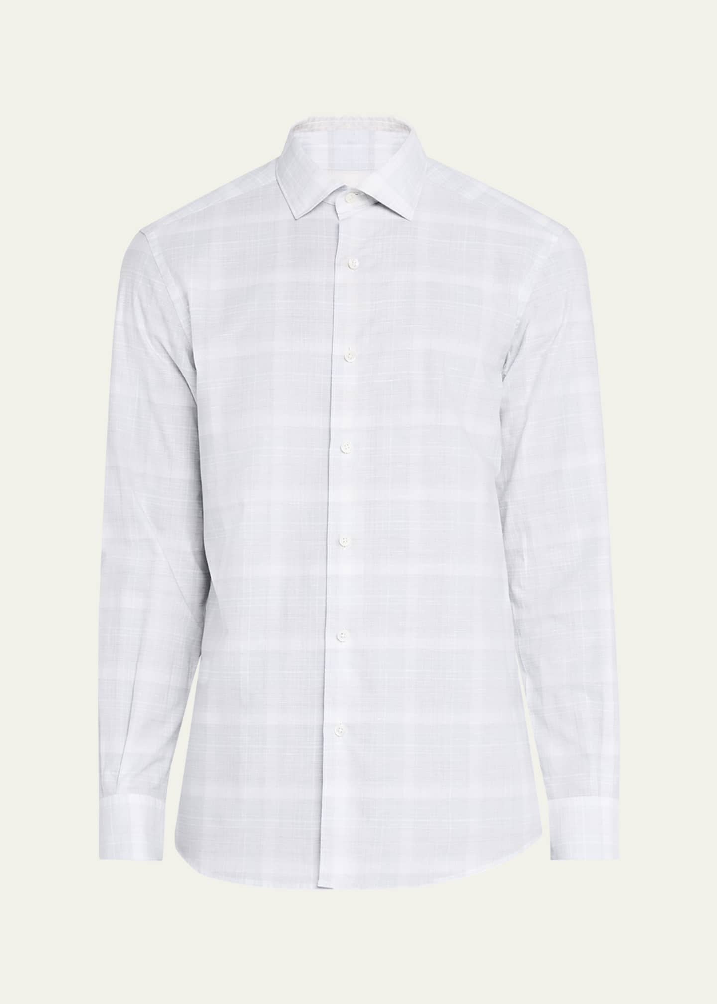 ZEGNA Men's Cotton Macro-Check Sport Shirt Image 1 of 5