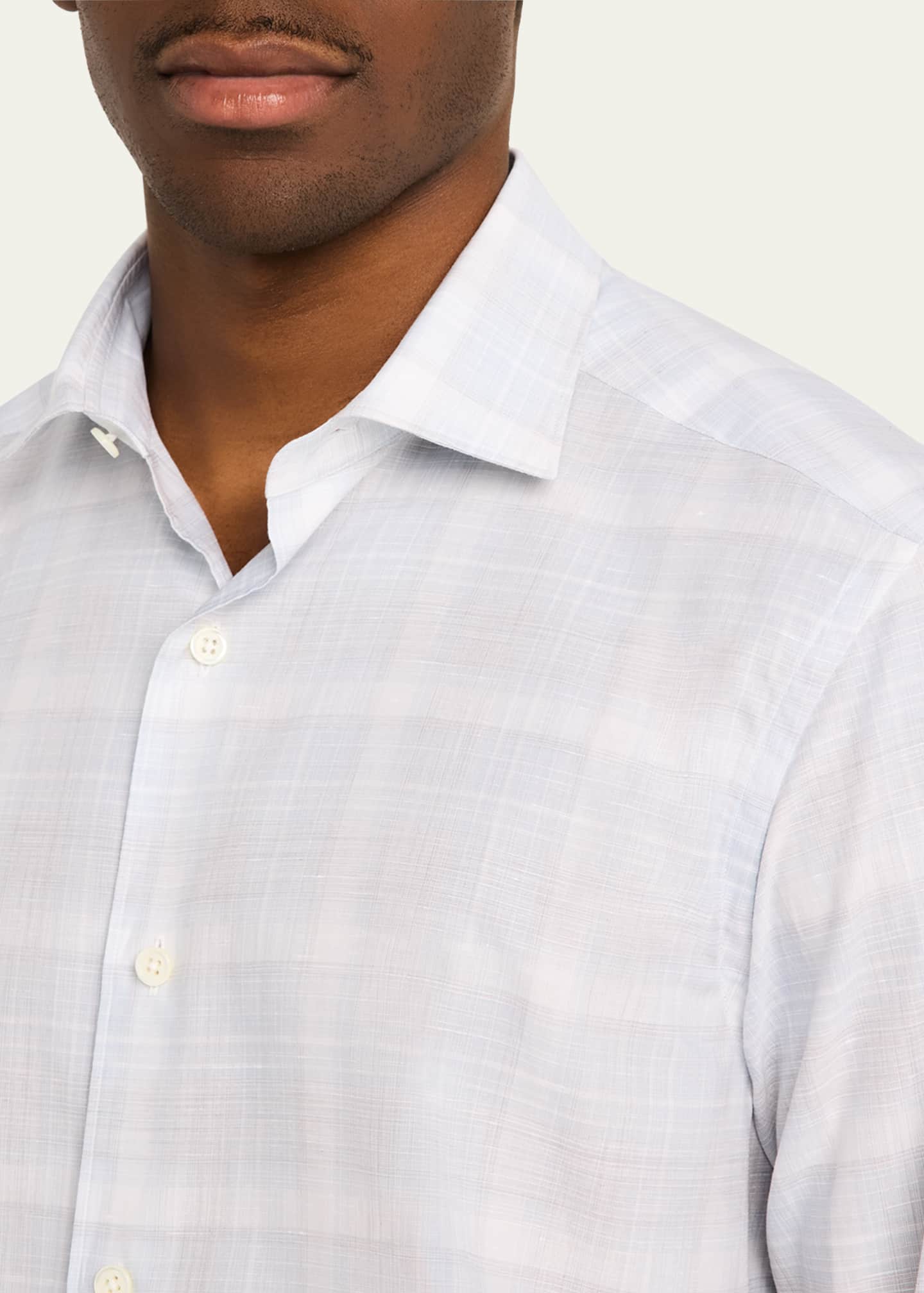 ZEGNA Men's Cotton Macro-Check Sport Shirt Image 5 of 5