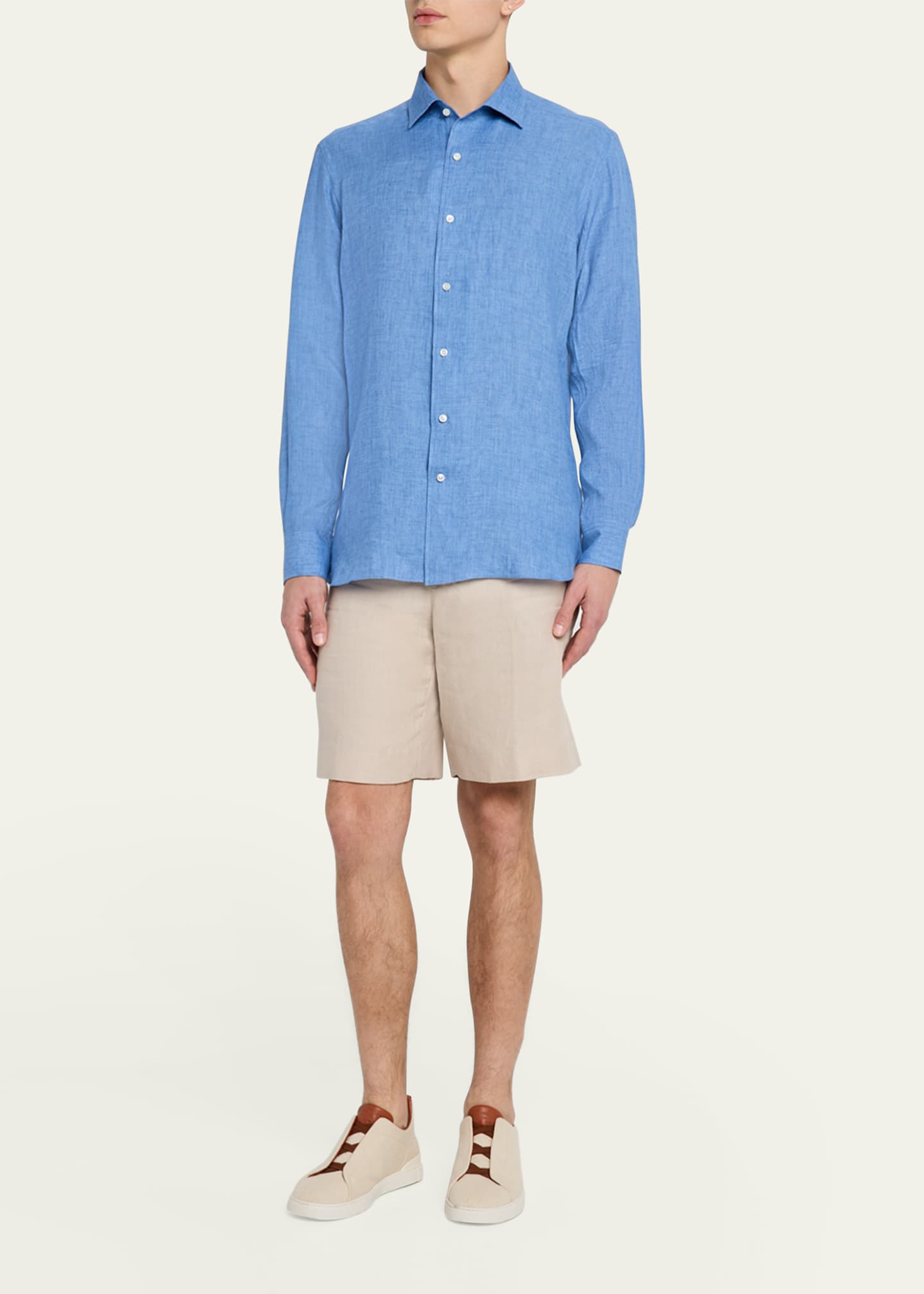 ZEGNA Men's Melange Oasi Lino Sport Shirt Image 2 of 5