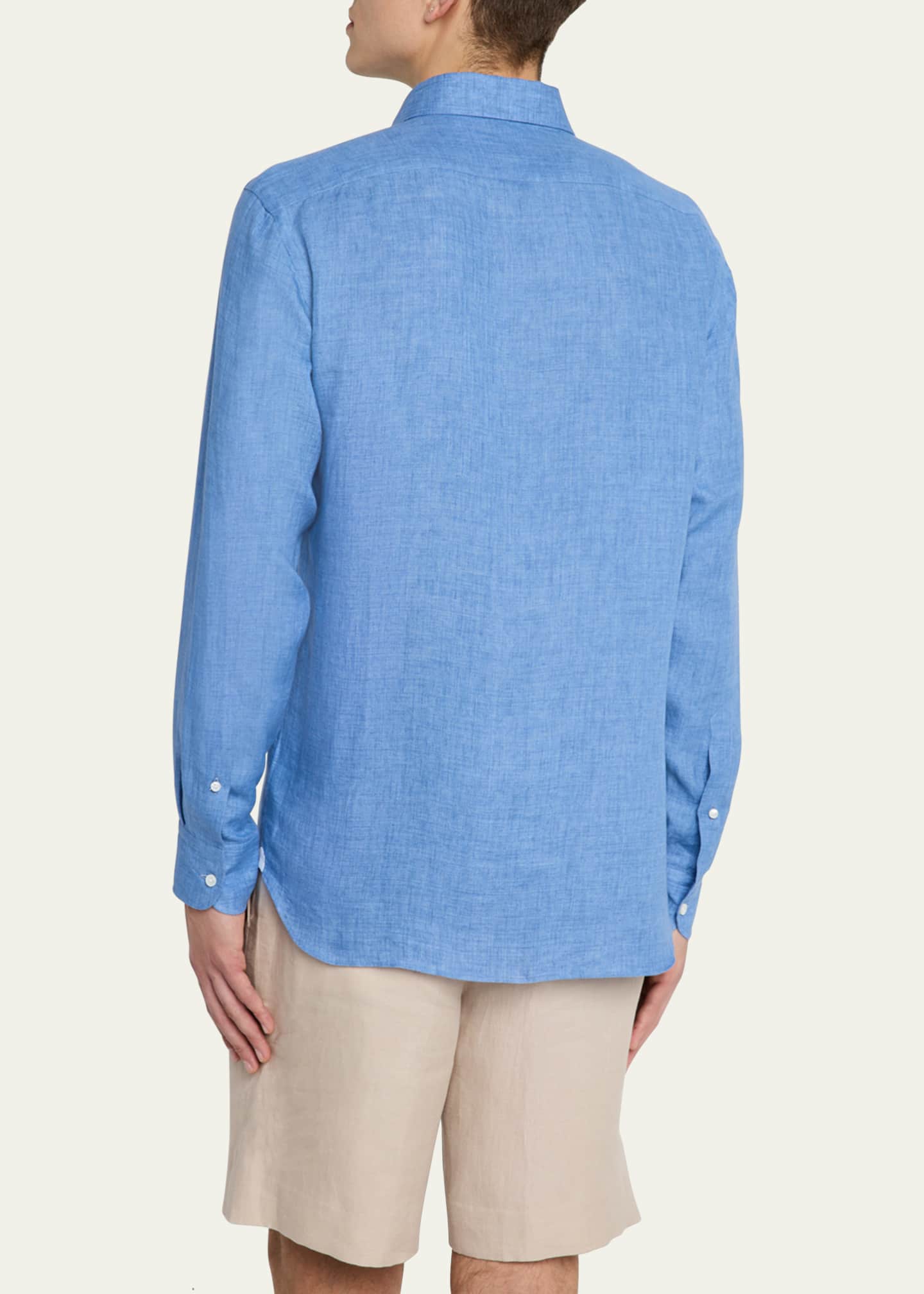 ZEGNA Men's Melange Oasi Lino Sport Shirt Image 3 of 5