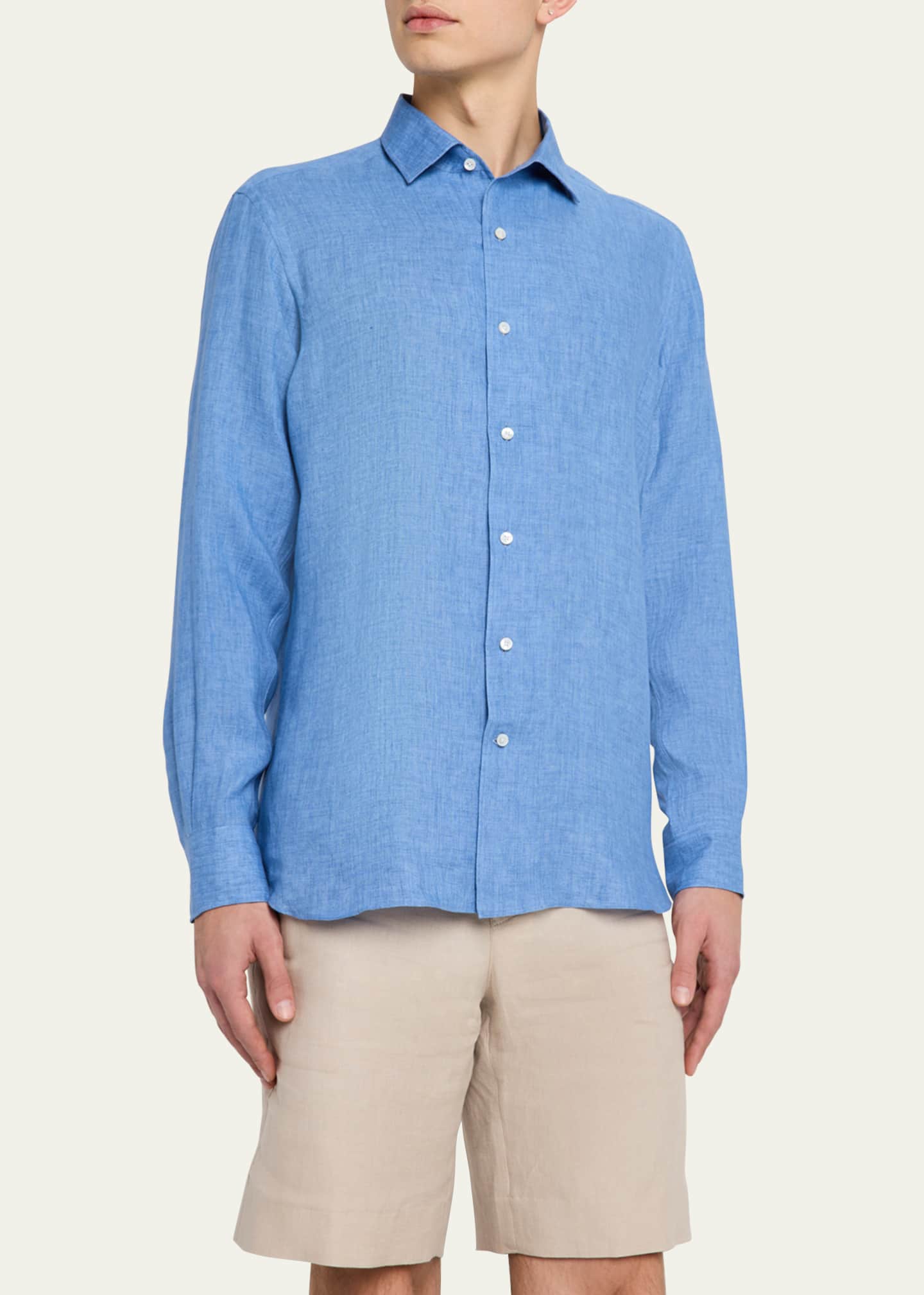 ZEGNA Men's Melange Oasi Lino Sport Shirt Image 4 of 5