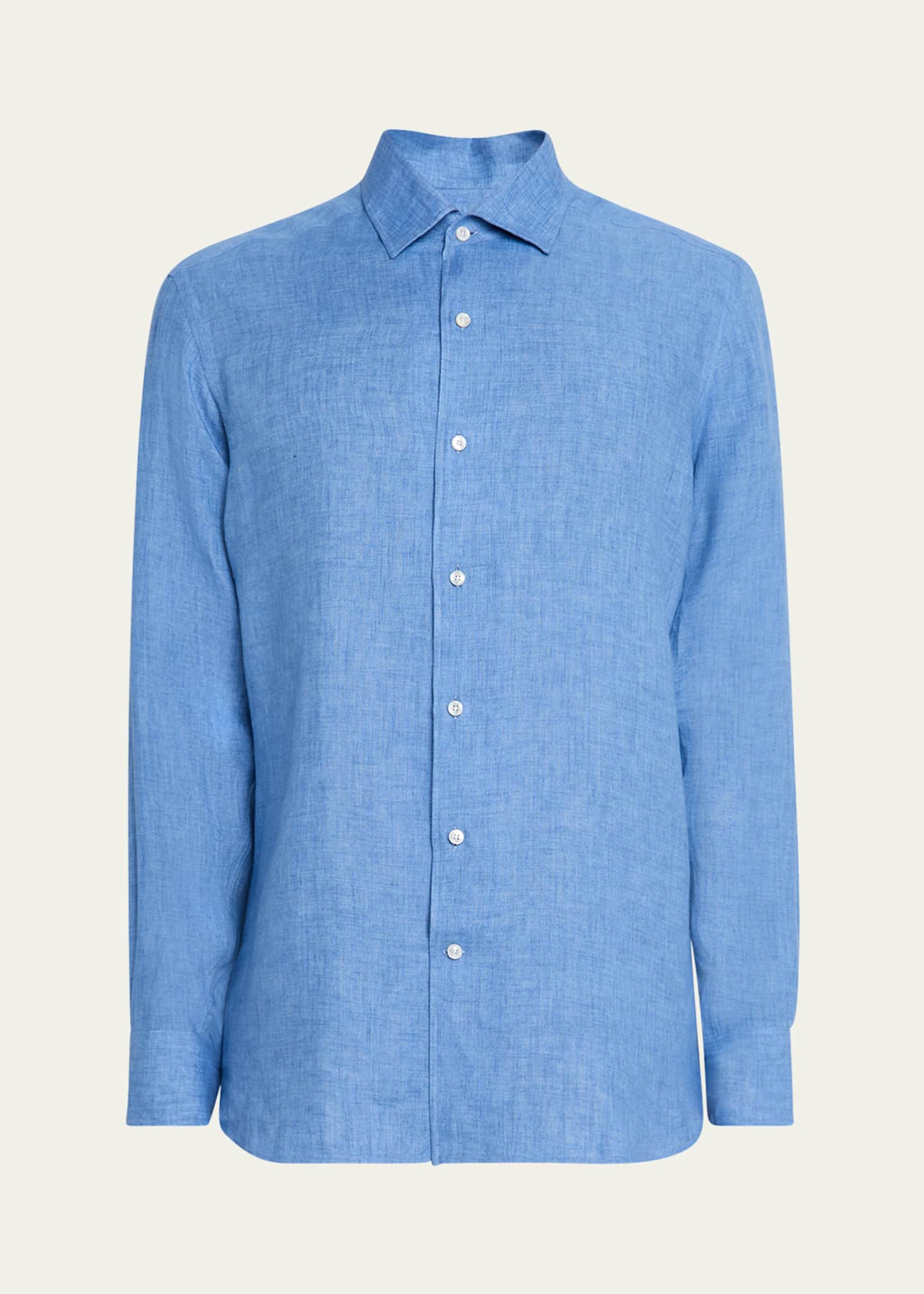 ZEGNA Men's Melange Oasi Lino Sport Shirt Image 1 of 5