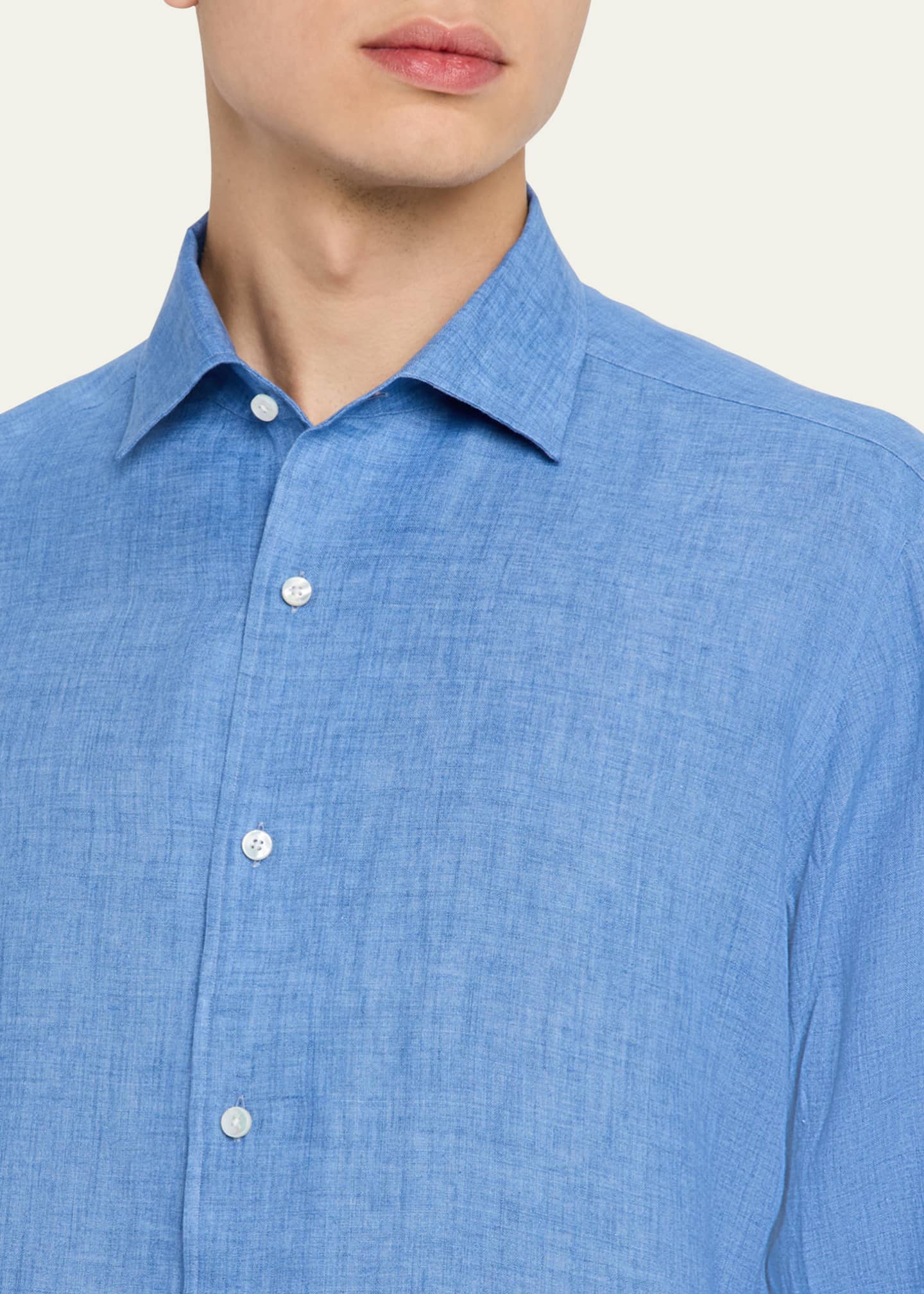 ZEGNA Men's Melange Oasi Lino Sport Shirt Image 5 of 5