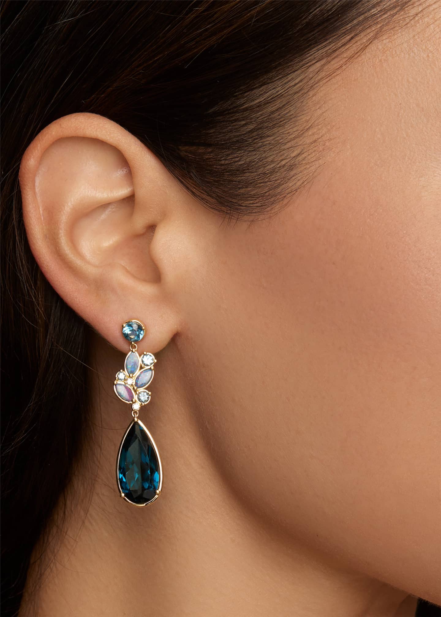 Jamie Wolf 18K Yellow Gold Long Floral Earrings with Diamonds and Gemstones Image 2 of 2