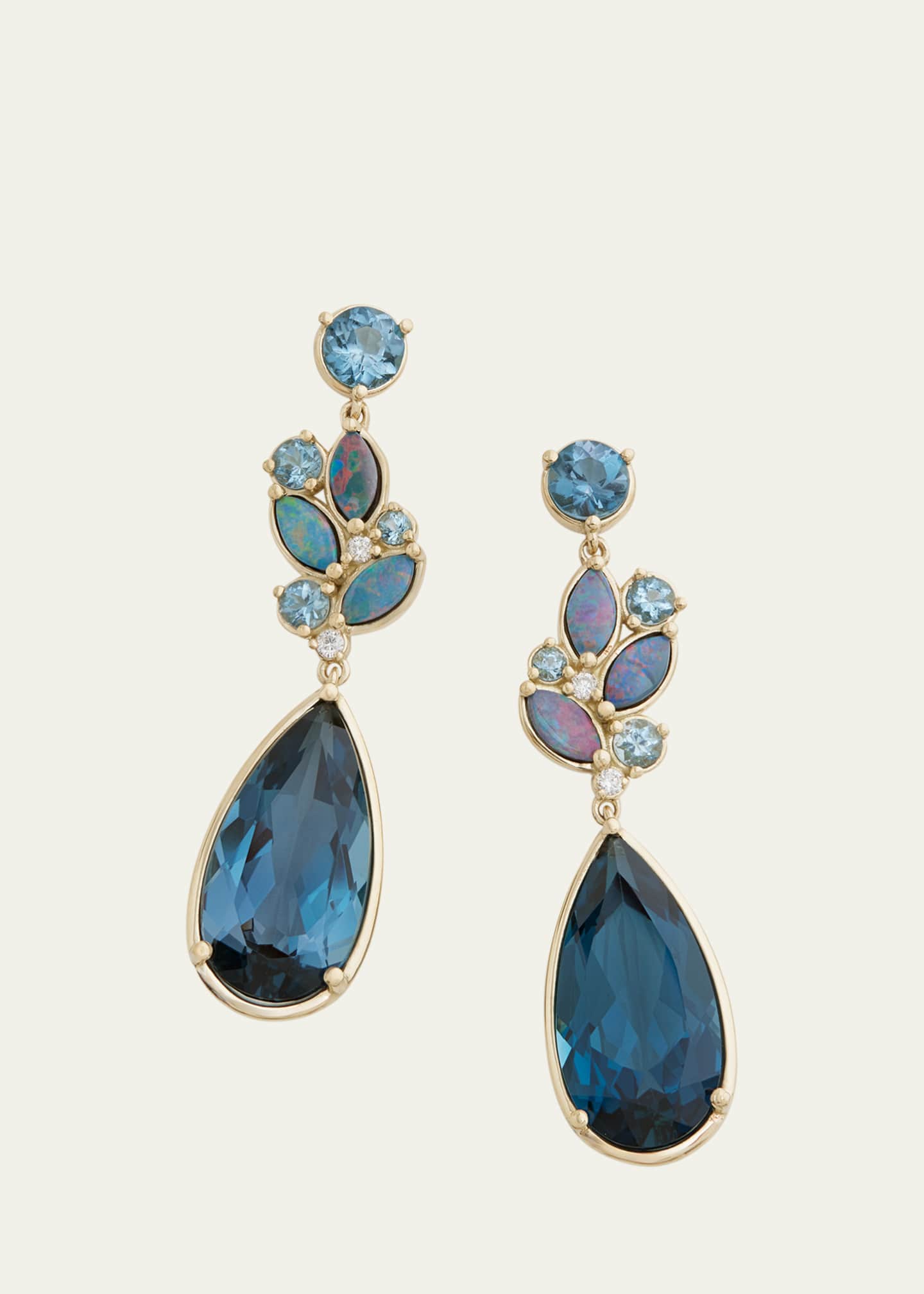 Jamie Wolf 18K Yellow Gold Long Floral Earrings with Diamonds and Gemstones Image 1 of 2