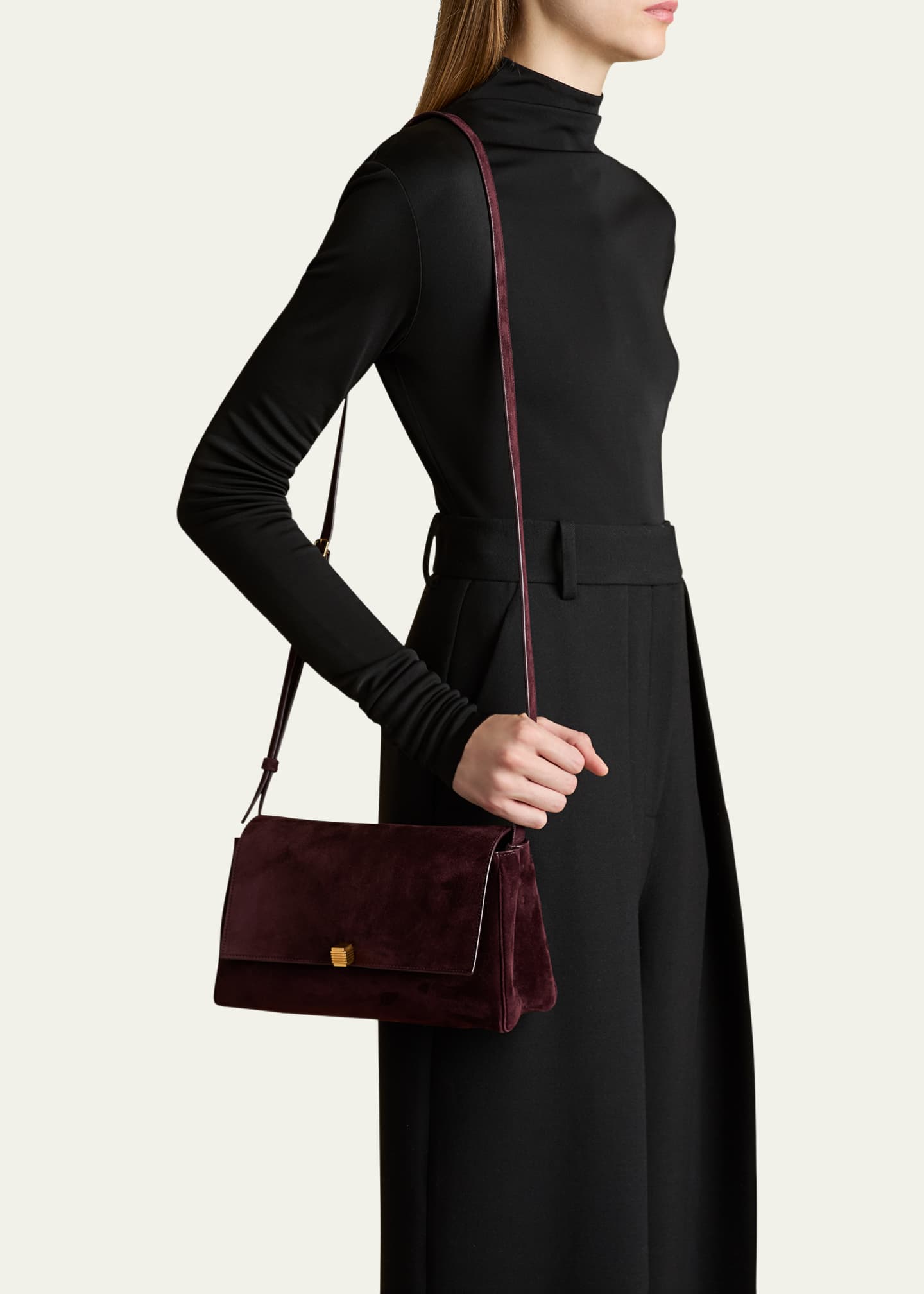 Khaite Audrey Flap Suede Crossbody Bag Image 2 of 4